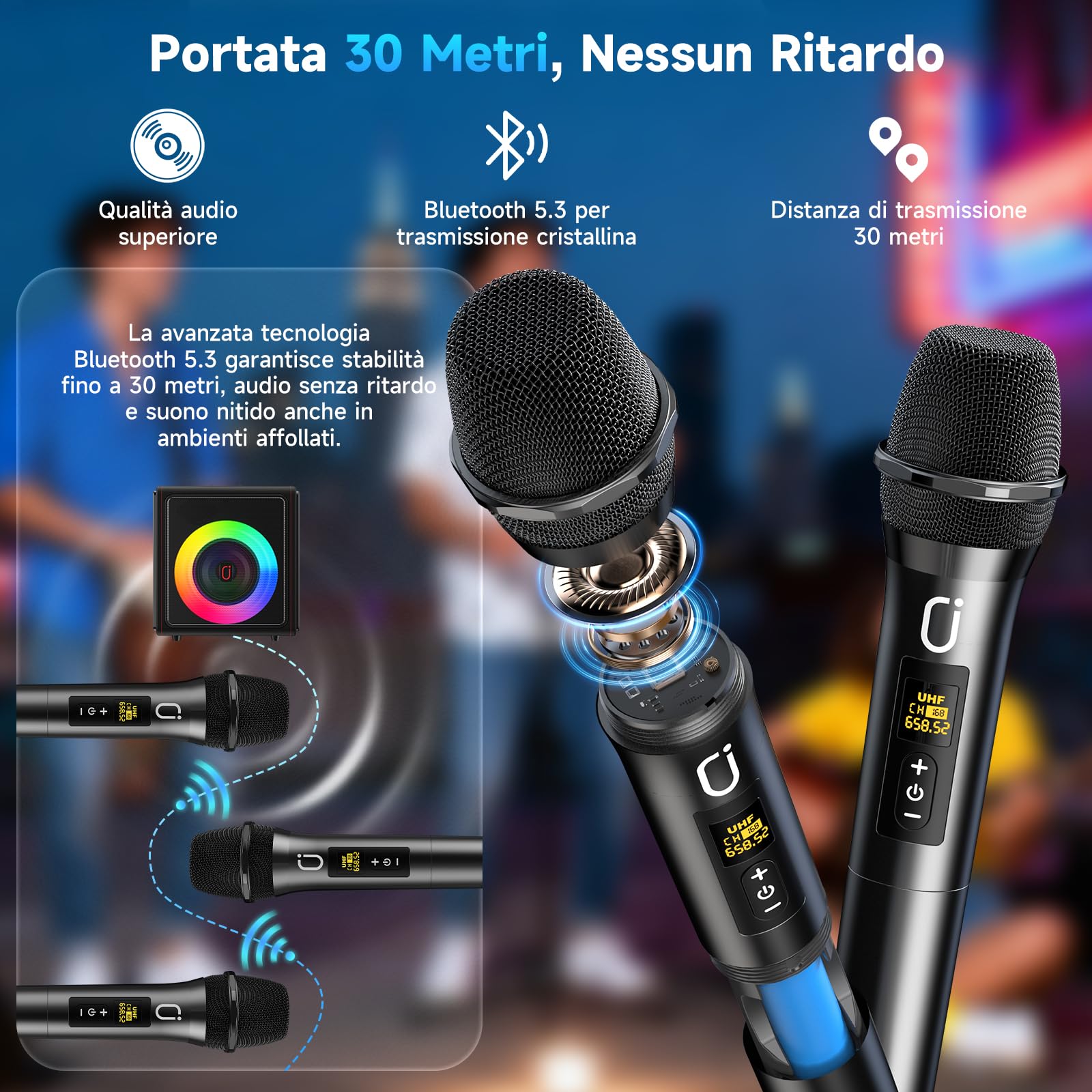 HWWR Karaoke con 3 Microfono Wireless, 120W cassa Bluetooth 5.3 Portatile con Subwoofer Aggiornato per Adulti, sistema PA con regolazione dell'eco, supporto TWS/TF Card/USB/AUX/Live