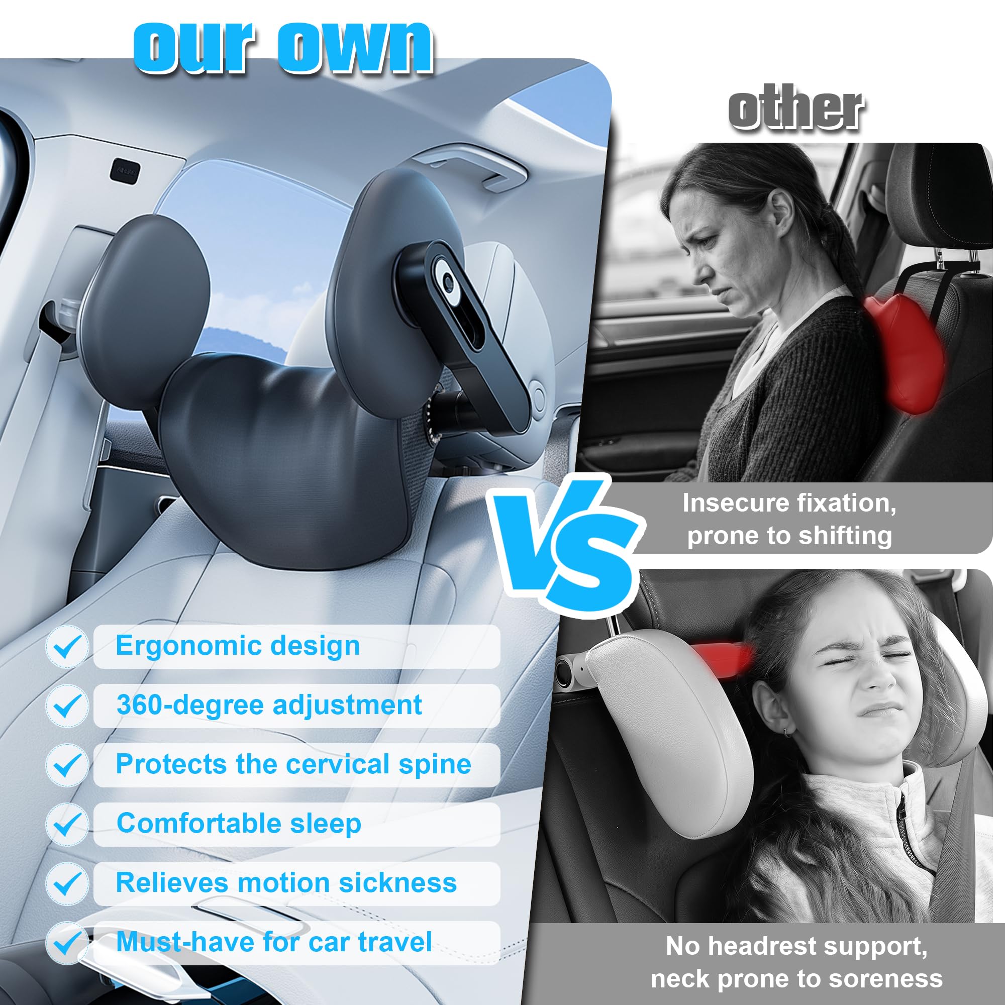 Poggiatesta auto bambini & Poggiatesta auto – 360° girevole, ergonomico, morbida schiuma memory – Supporto collo guida & protezione testa sonno – adulti/bambini – 2026 Nuovo