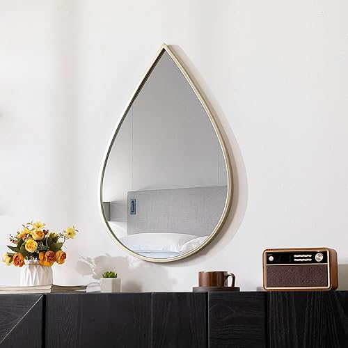 Miniatura 7 de Espejo de pared dorado con forma de lágrima, decoración de pared para baño, sala de estar, dormitorio, pasillo, tocador