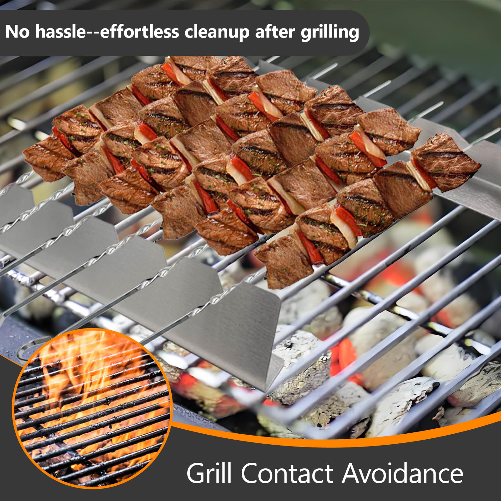 Kabob - Juego de pinchos y parrilla para barbacoa, pinchos planos de metal para barbacoa de 15 pulgadas de largo, herramienta de parrilla de acero inoxidable reutilizable para acampar al aire libre