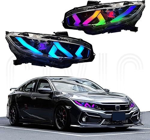 Faro delantero RGB TT-ABC para Honda Civic 2016-2021 con control de color (faros RGB)