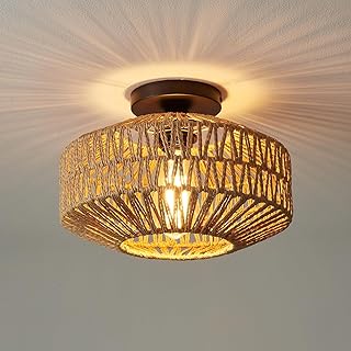 LIGHTESS Boho Light Fixture Ceiling Mount, Mini Rattan Ceiling Light Fixture, Wicker Chandelier Lights for Bedroom Hallway Entryway Dining Room Living Room
