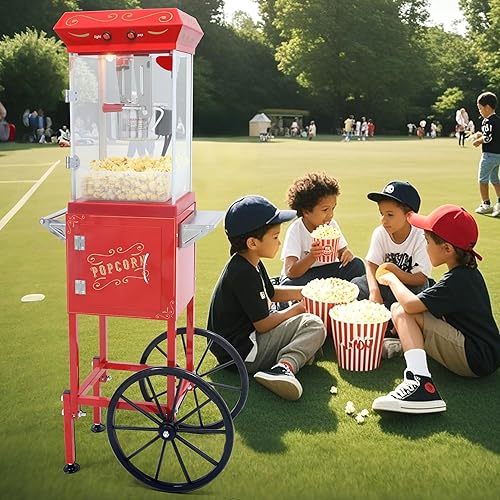 Miniatura 8 de Máquina para hacer palomitas de maíz, carrito profesional con hervidor de 6 onzas para hasta 25 tazas, máquina comercial vintage de acero