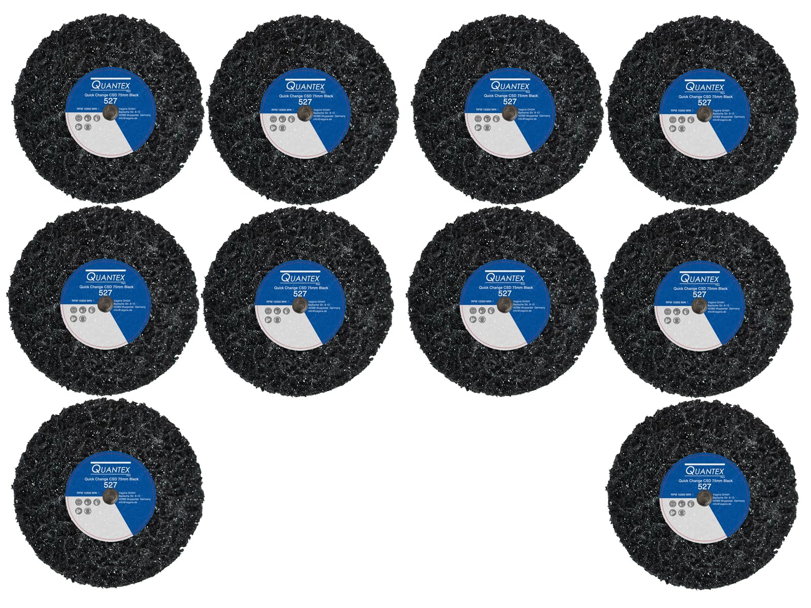 10 Stück Reinigungsscheibe mit Schnellwechselsystem - Schwarz. Grobreinigungsscheibe CSD Ø 075mm CBS Clean Strip Disc Standard Black. Nylongewebescheibe