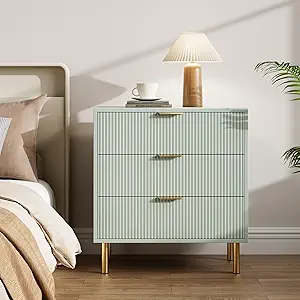 Green Dresser, Modern 3 Drawer Dresser for Bedroom with Gold Handle and Large Drawer, Wood Double Chest of Drawers and Storage Organizer for Living Room, Hallway, Entryway