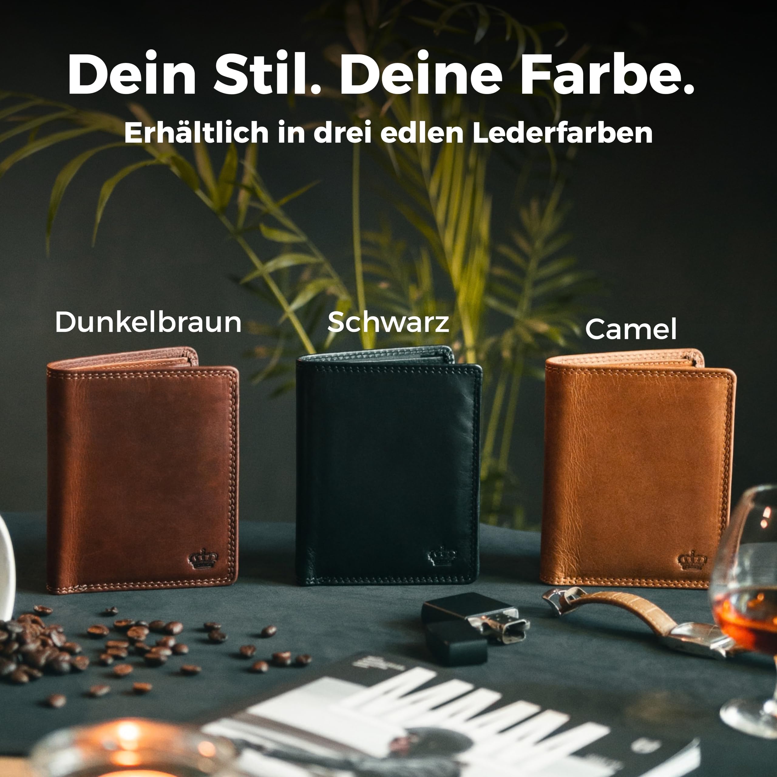 Baur Herren Geldbörse – Echtes Leder mit RFID-Schutz – Großes Vollleder-Portemonnaie im Hochformat mit 12 Kartenfächern – Großes Münzfach (Hochformat mit Druckknopf innen, Dunkel Braun)