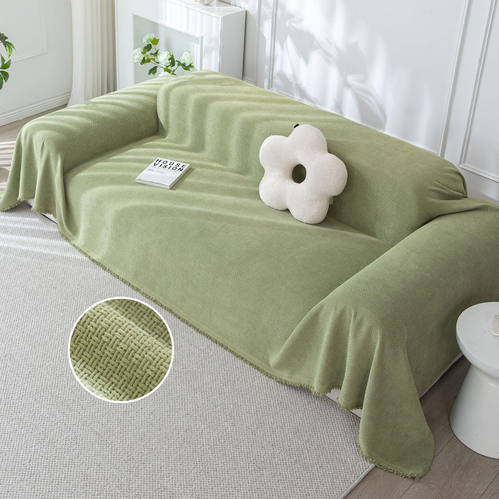 DREAMINGO Green Couch Cover Geometric Sofa Covers for Sectional Couch Sofa Chenille Jacquard Loveseat Couch Cover for Dogs Modern Casual Sofa Cover Blanket Washable Furniture Protector, 71"x118" — image 1