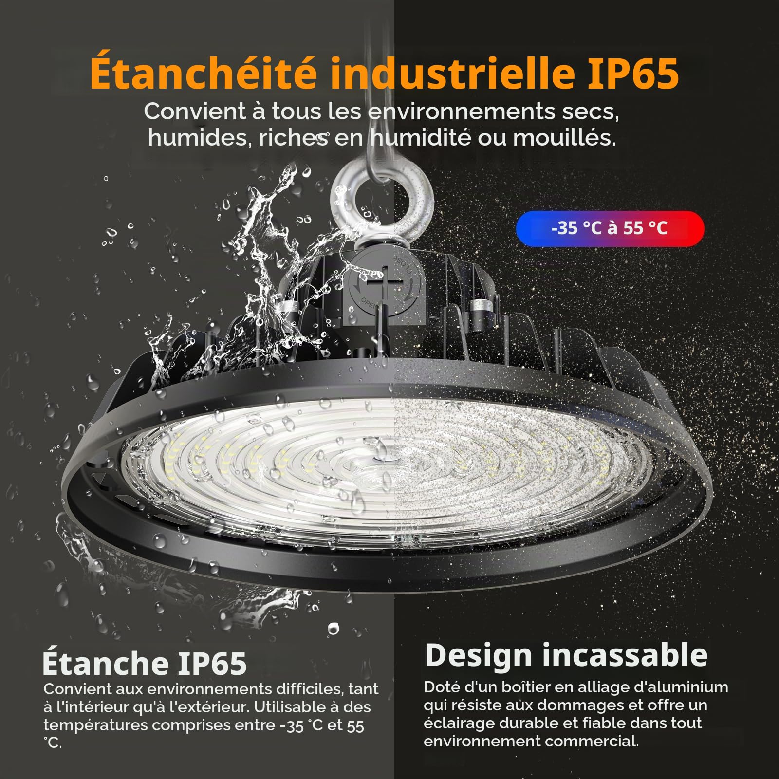 4 Pack UFO 150W LED High Bay Projecteur Garage Light 22500LM Éclairage pour Atelier 4000K 120°Éclairage IP65 Lampe Industrielle Dimmable 90W/120W/150W Usines Entrepôts de Construction Stades