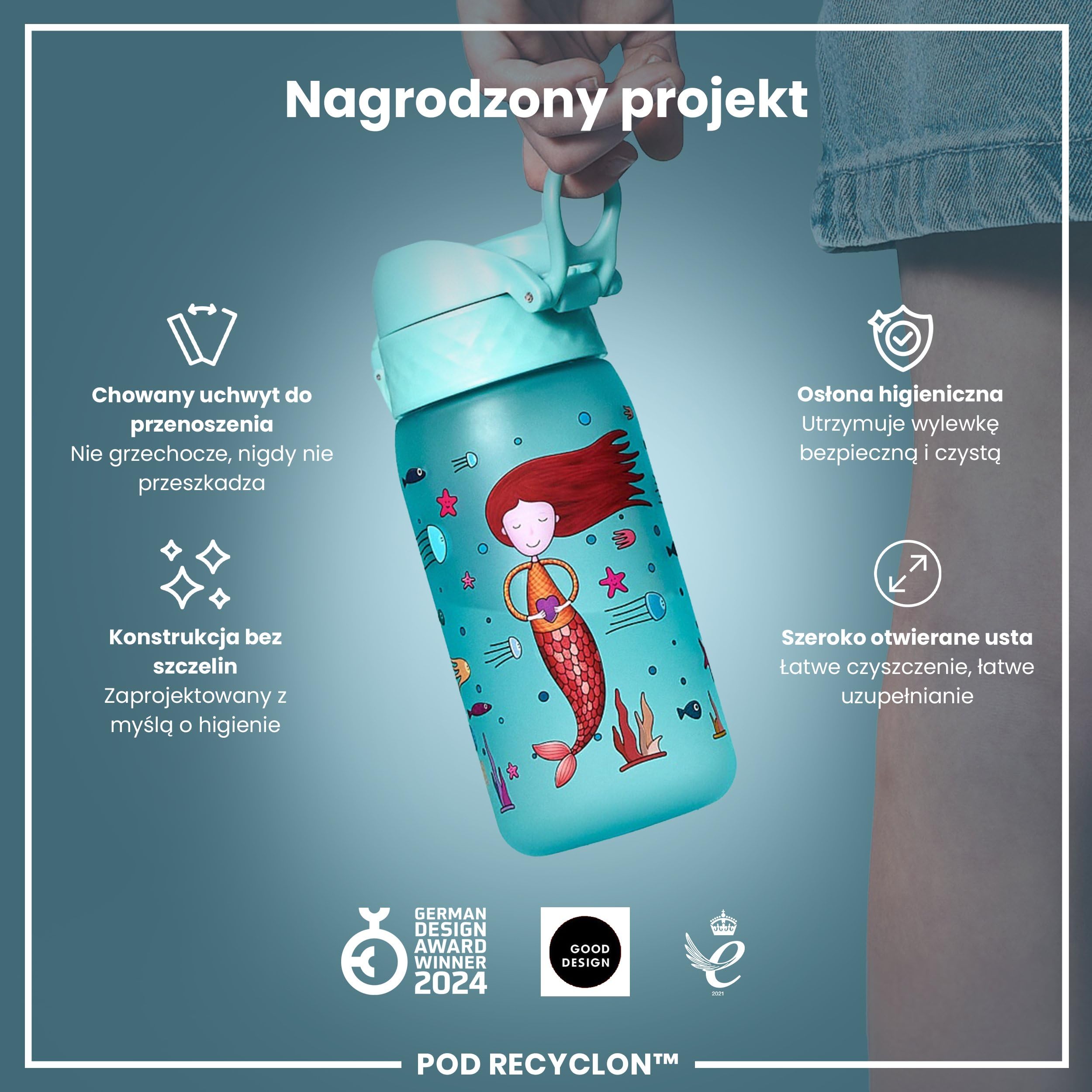 ION8 Butelka dla Dzieci, 350 ml/12 oz, Szczelna, Łatwa do Otwarcia, Bezpieczny Zamek, Można Myć w Zmywarce, Bez BPA, Uchwyt do Przenoszenia, Łatwa do Czyszczenia, Bezwonny, Syreny