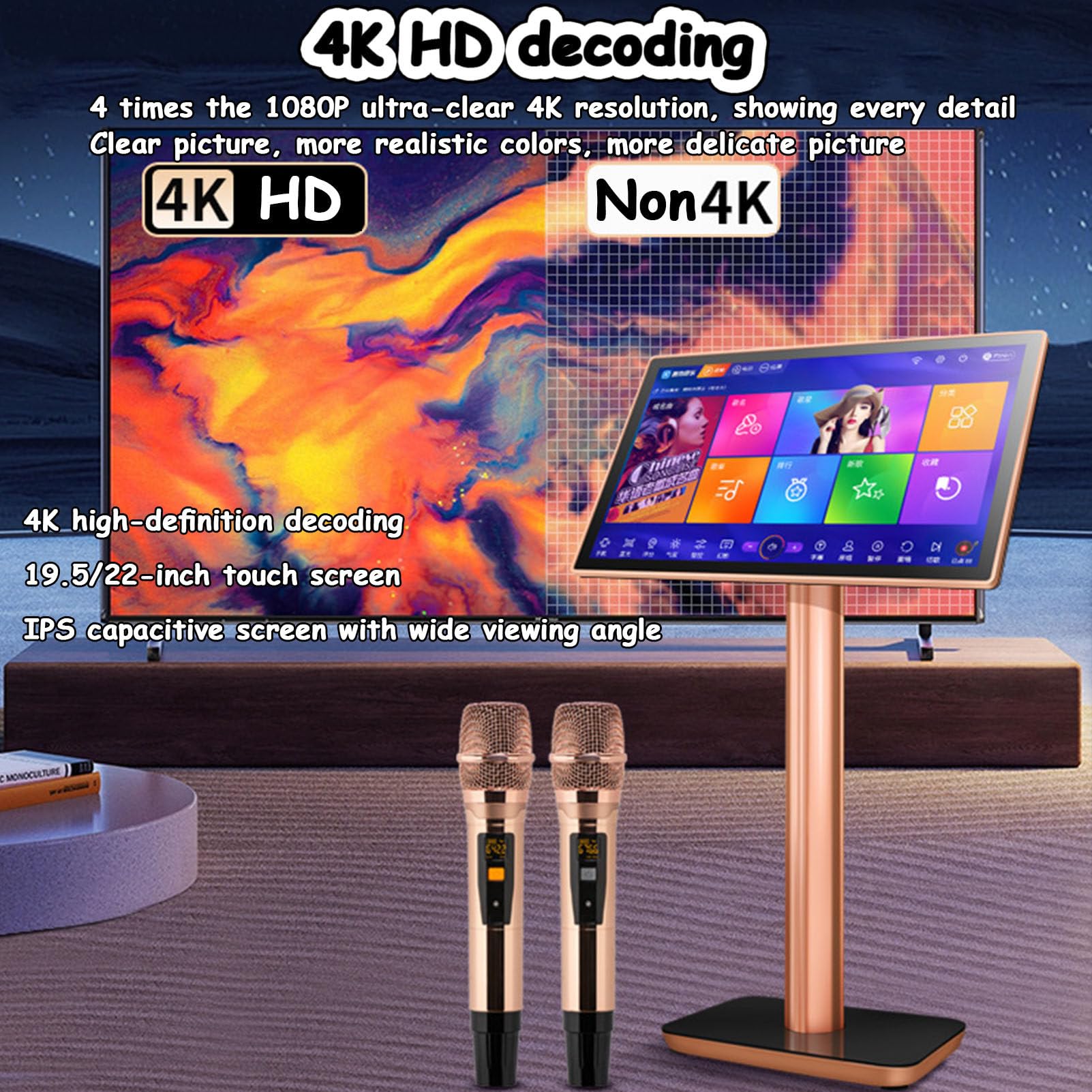Macchina per karaoke con microfono wireless, touch screen capacitivo da 19,5 pollici, lettore Home Theater, per feste ed eventi