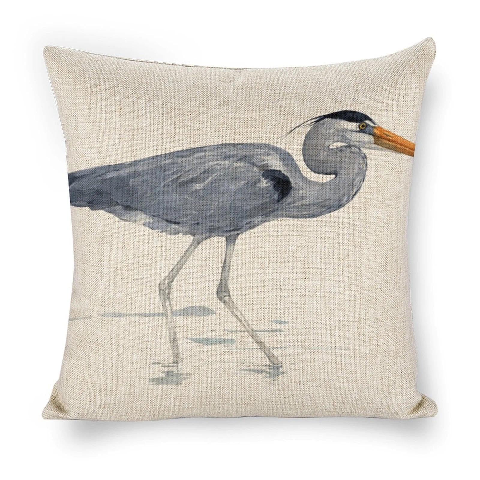 Icotoibabie Linen Throw Pillow Covers 18x18 Farmhouse Great Blue Heron Watercolor Decorative Pillows for Couch Cushion Sofa Outdoor