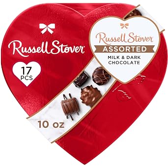 Russell Stover, Red Foil Heart, 10 Ounce - Chocolate Gift Box for Valentines Day, Mothers Day, Anniversary and Birthdays