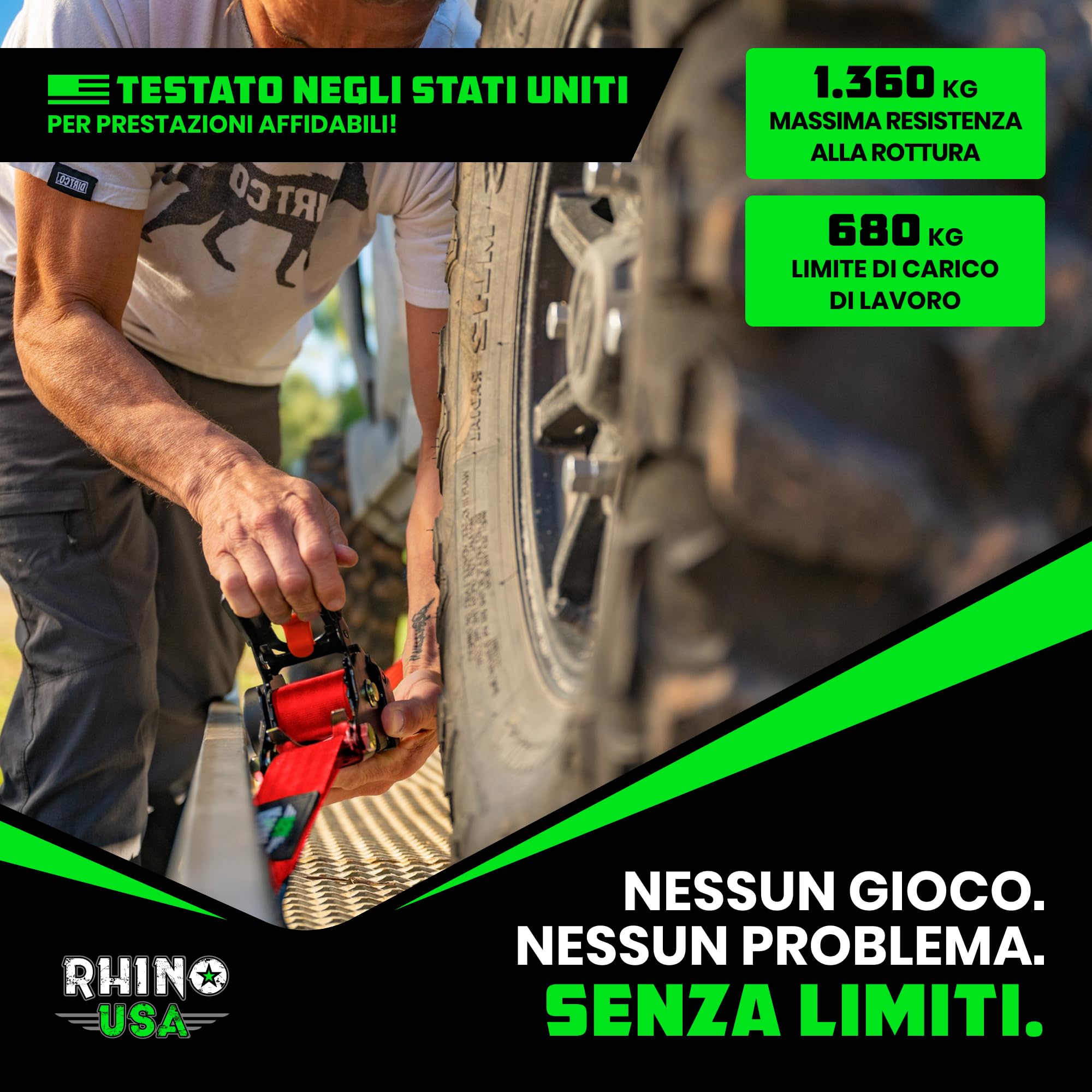 Rhino USA Cinghie di tensione retrattili con cricchetto da (confezione da 2) -1360 kg di carico di rottura, incluse (2) automatiche ultimate da 5.0 cm x 3 m con maniglie imbottite - Rossa
