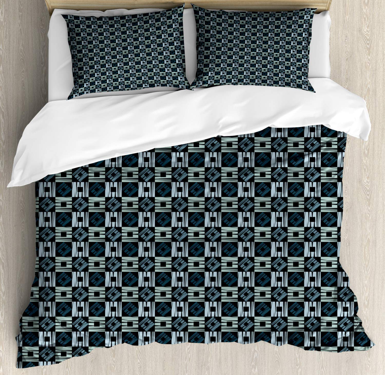 ronfnea Bedding Duvet Cover Set Abstract Modern Design of Bizarre Squares Charcoal Grey Multicolor 1 Comforter Quilt Cover & 2 Pillow Shams Ultra Soft Microfiber Premium for Kid Boy Girl Women Men