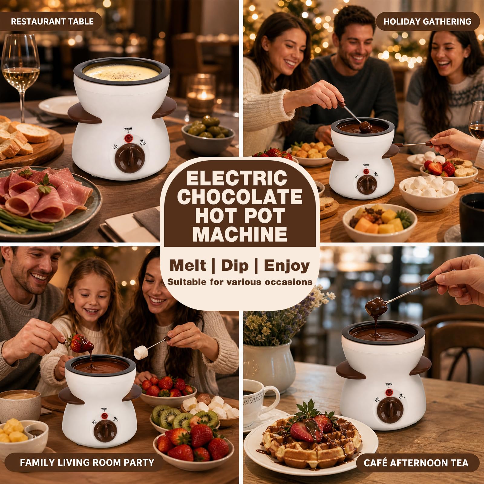Fondue de chocolate eléctrico de 300 ml, derretidor de chocolate con 8 tenedores de acero inoxidable, juego de fondue para derretir chocolate y cobertura, regulador de temperatura para postres