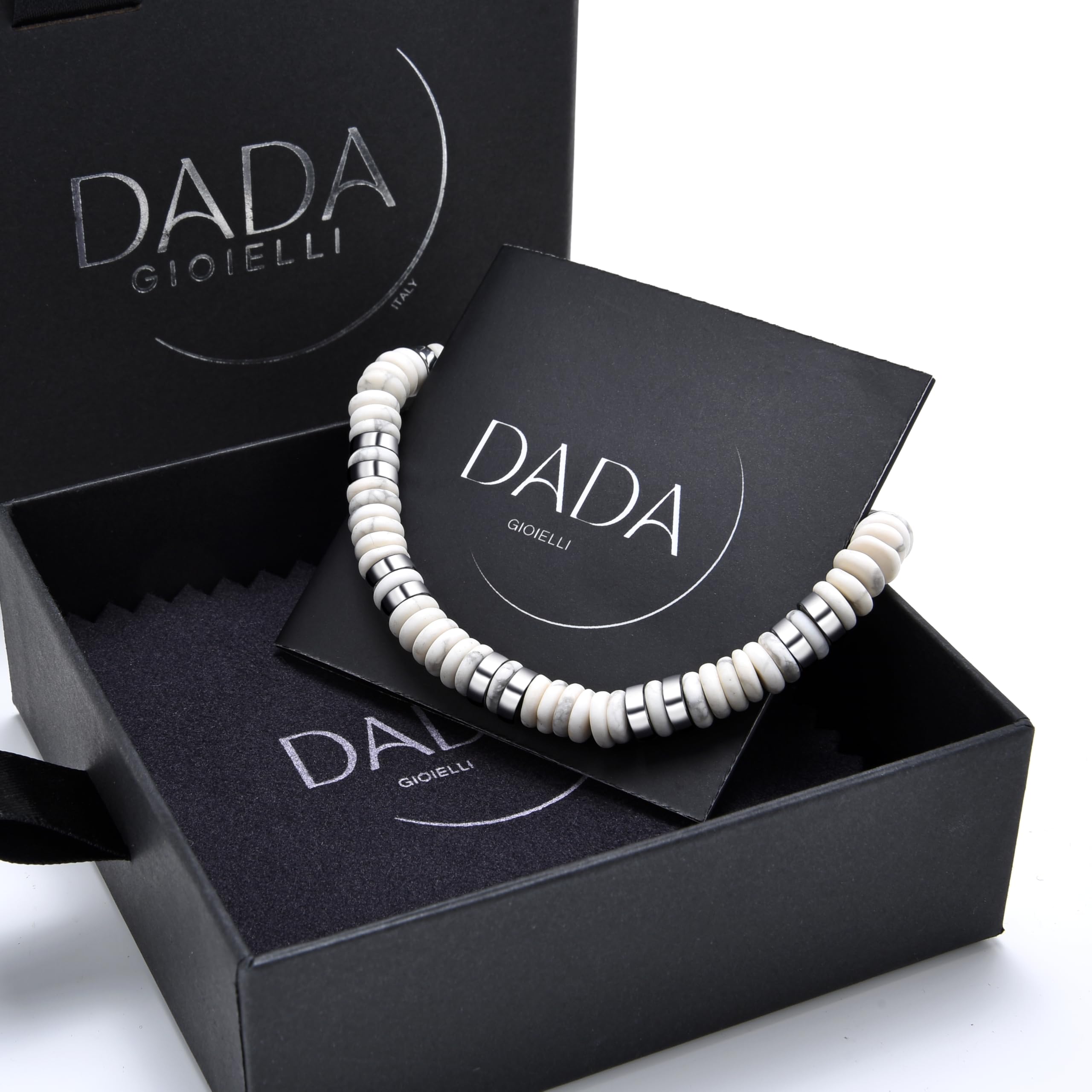 Dada Gioielli - Bracelet homme en pierres naturelles dures, choisissez la pierre qui vous représente - Idée cadeau d'anniversaire pour lui, acier et hématite - Ajustable 19-22cm