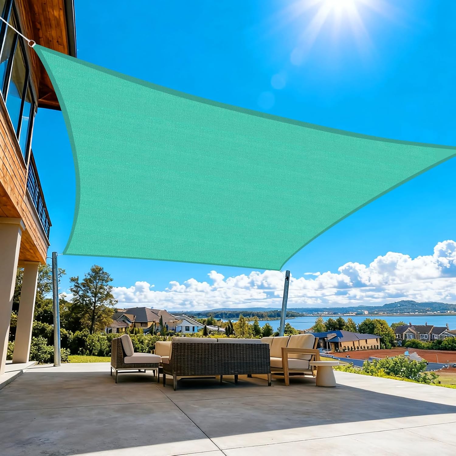 Artpuch Sun Shade Sails 5'X7'Customized Turquoise Rectangle Canopy Sail Shade Cover UV Block Permeable Sunshade Outdoor for Backyard, Patio, Garden, Deck(We Make Custom Size)