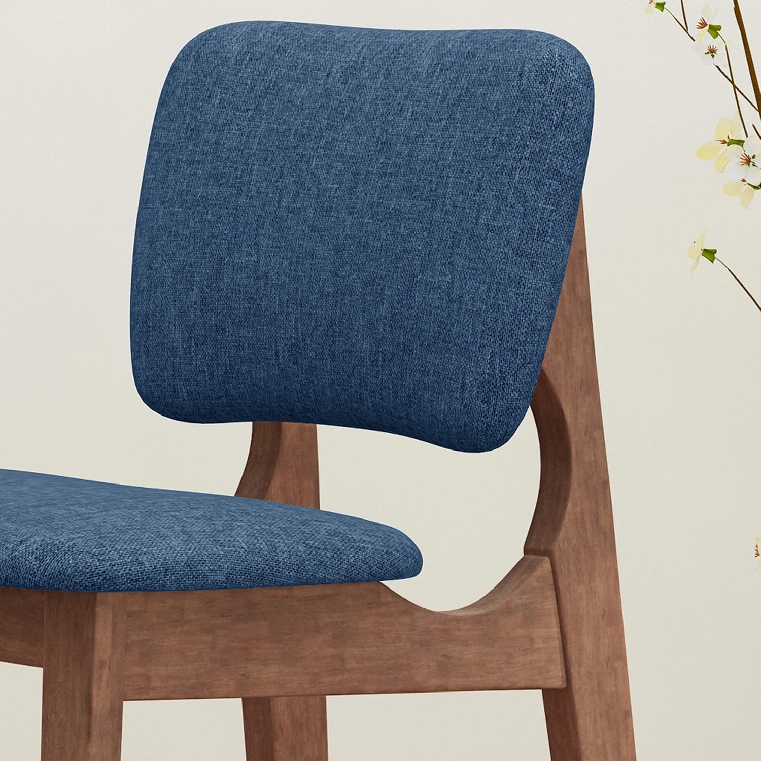Christopher Knight Home Luella 42" Wooden Bar Chair with Fabric Seats (Set of 2), Dark Blue and Walnut Finish