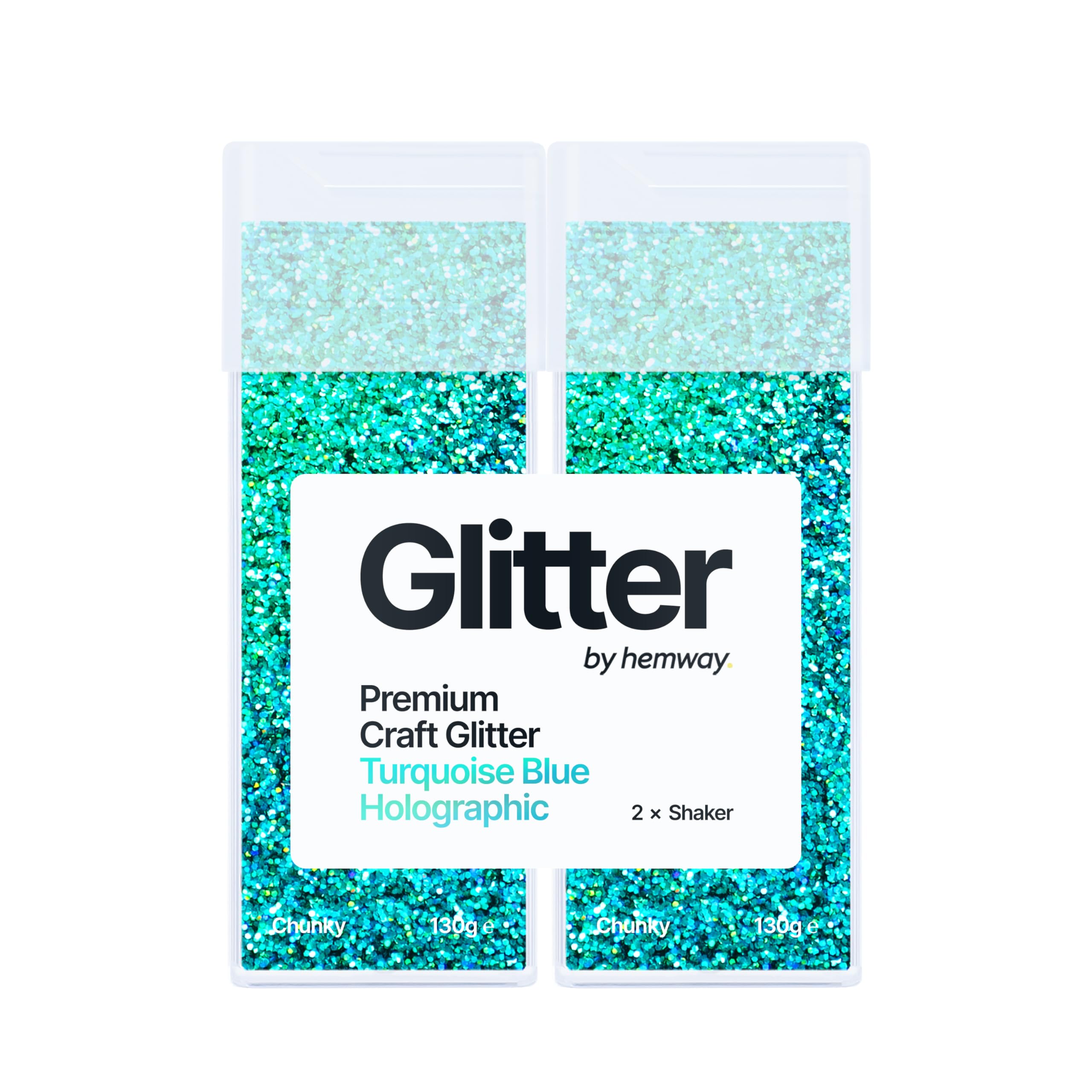 Hemway Glitter Shaker Turquoise Blue Holographic 130g x2 Pack Chunky, Craft Glitter Shakers for Resin & Epoxy Crafts