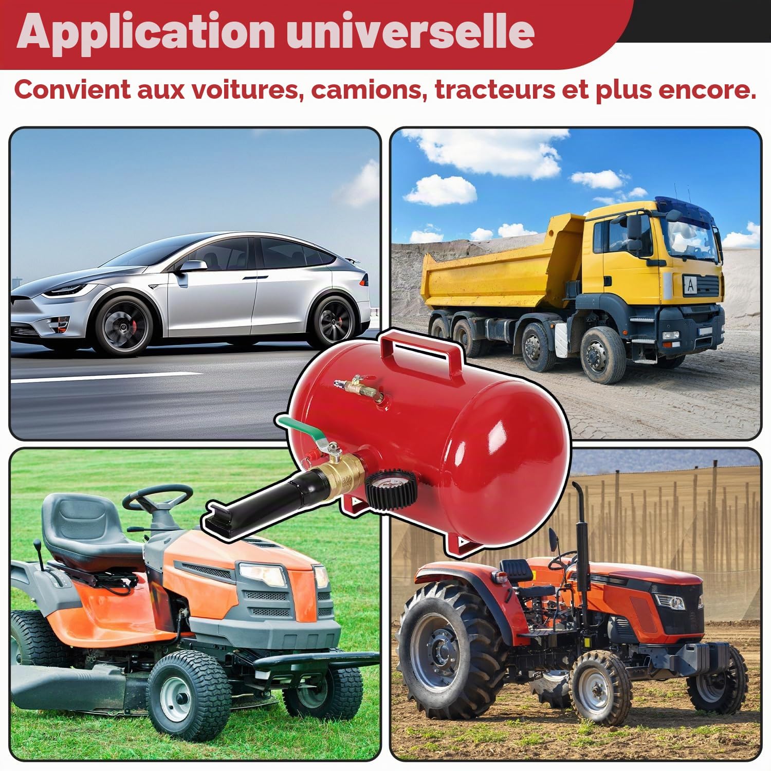 Gonfleur de pneu à air 20 L, 255 x 420 mm, pression de travail 8 bar, max. 10 bar, pour voitures, camions, tracteurs et SUV