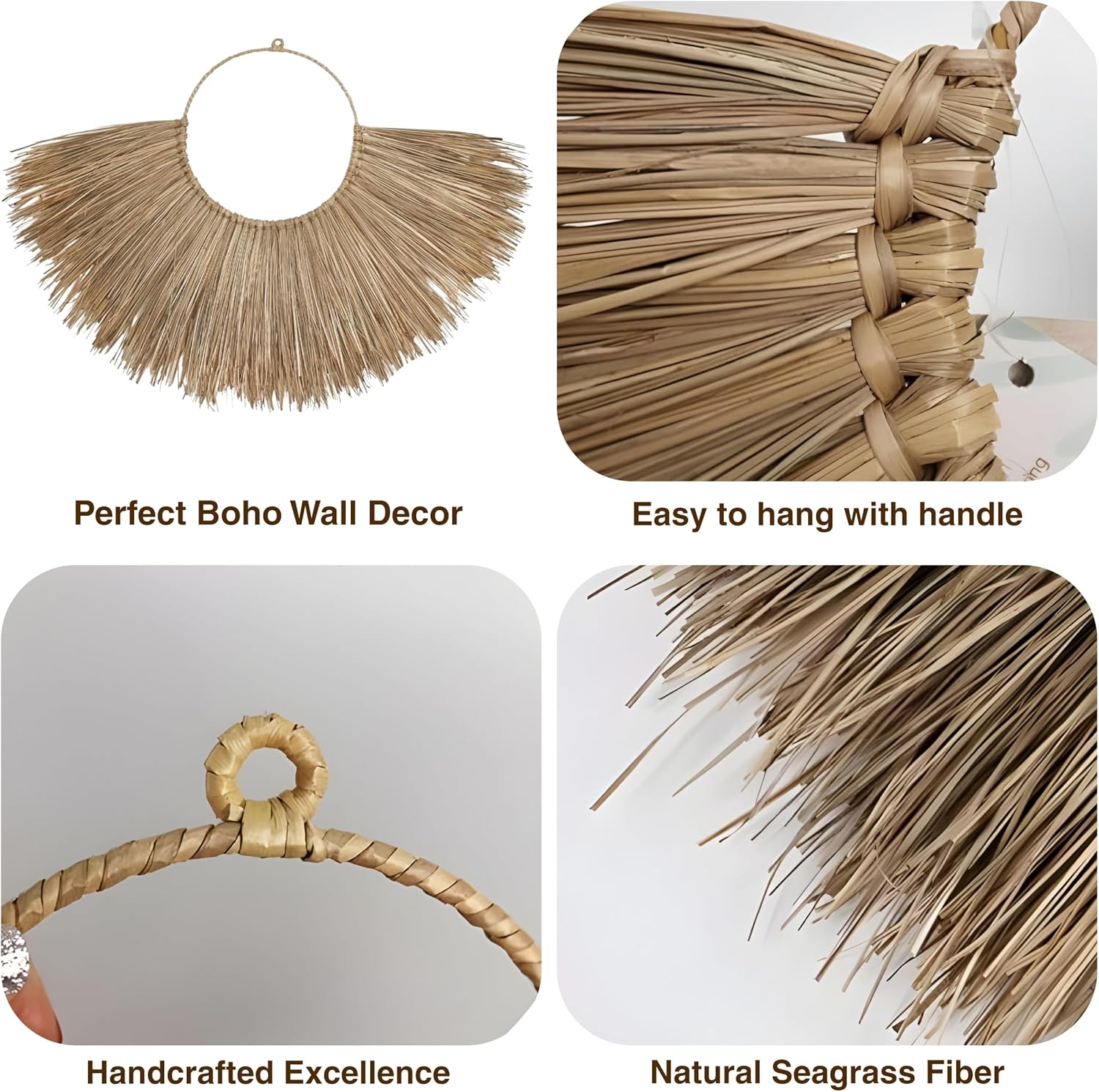 Chicvillage Set of 3 Handwoven Wall Baskets, Large Hanging Wall Basket Decor for Living Room, Bedroom, Kitchen, & Bathroom, Wicker Seagrass Wall Art Designed for Boho Farmhouse Rustic Styles