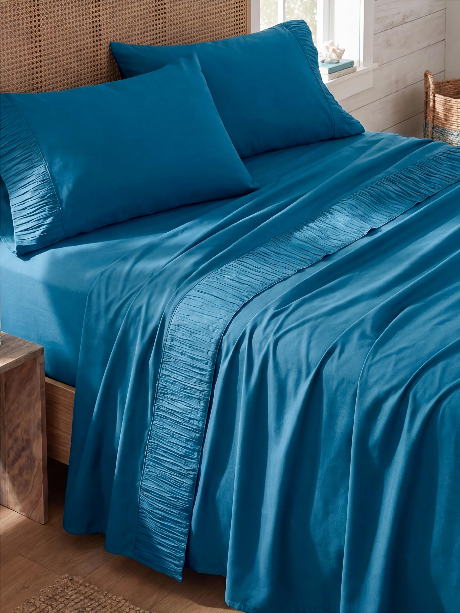Bedsure Juego de sábanas Queen Color Verde Azulado, 1800 Hojas Suaves para Cama Queen Size, sábanas de 4 Piezas y Fundas de Almohada