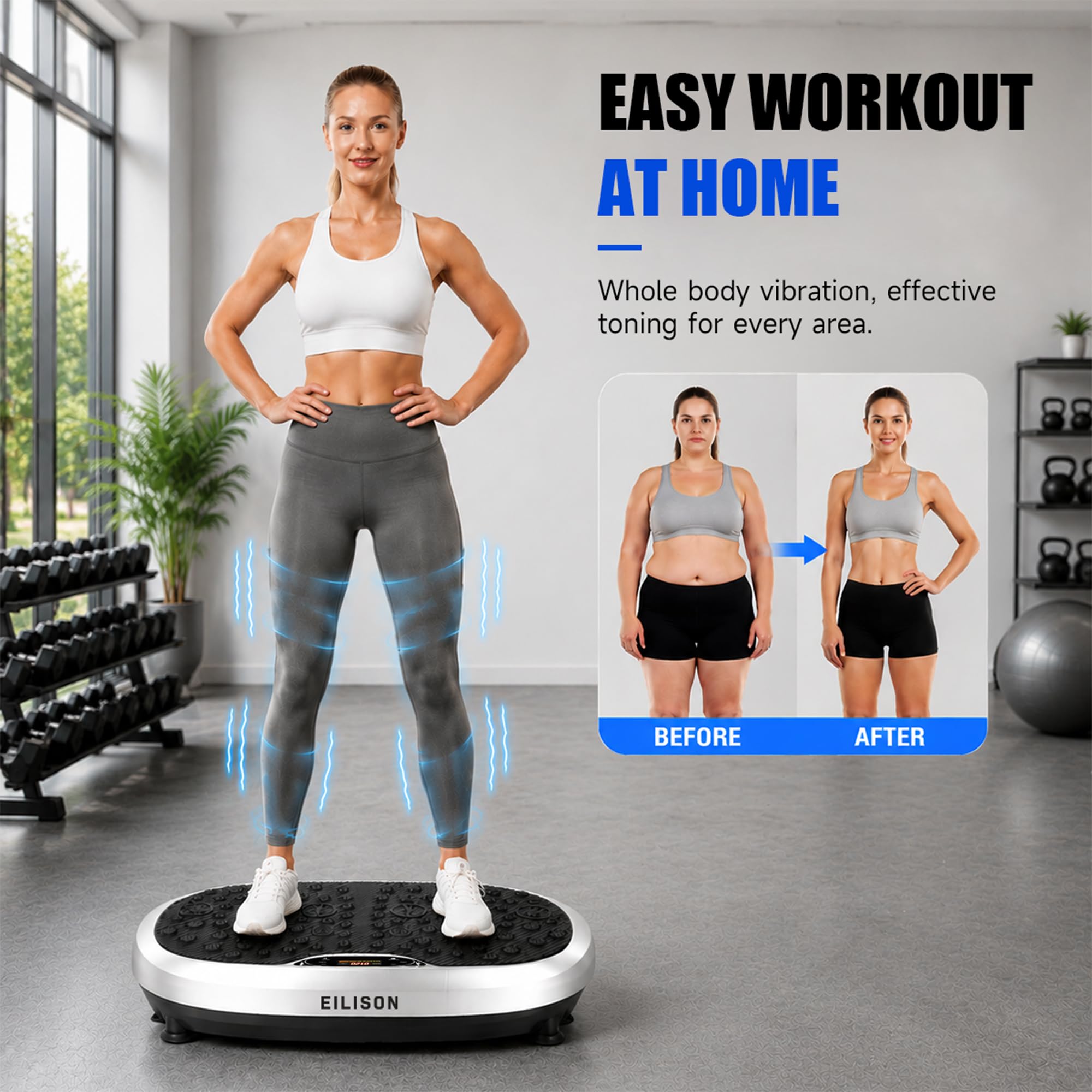 EILISON FitMaxx - Máquina de ejercicio con placa de vibración 3D XL, plataforma de vibración para todo el cuerpo con bandas de bucle, máquina de drenaje linfático para pérdida de peso, moldeado