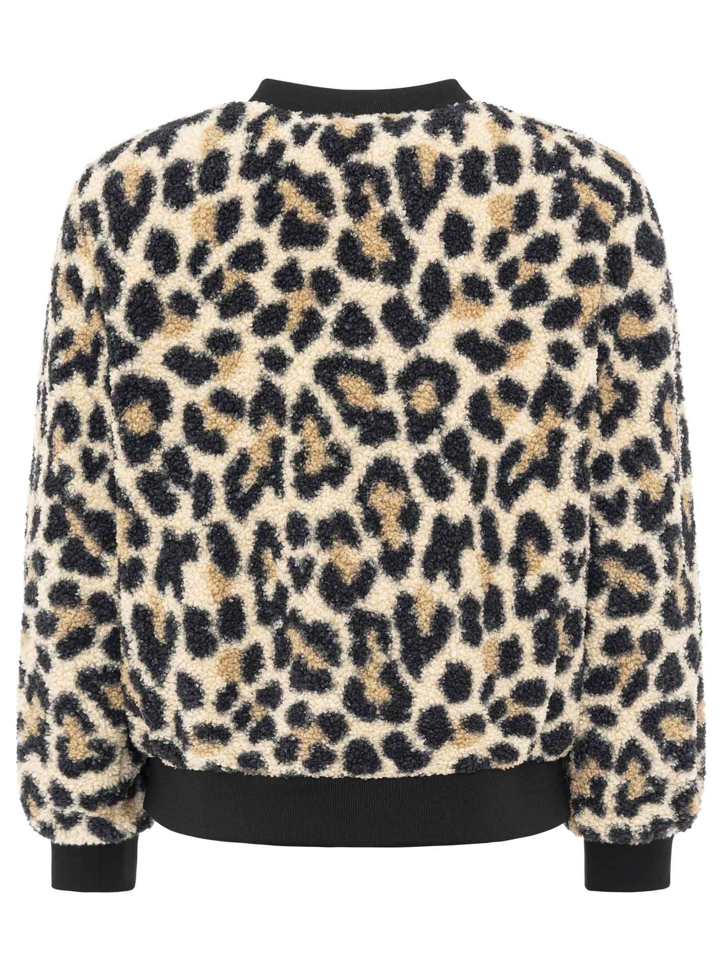 Zwillingsherz Teddy-Bomberjacke im Leo-Muster – Damen Übergangsjacke – Kurze stylische Jacke für Frühling & Herbst – Kuschelige Outdoorjacke mit Reißverschluss – Trendpiece für Alltag & Freizeit