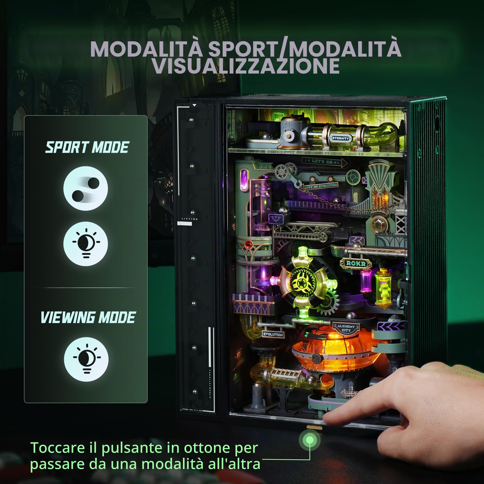 ROKR Marble Run 3D Puzzle in plastica The Alchemy City Model Kit per adulti con attivazione sonora, per costruire scrivania da gioco Cyberpunk Steampunk idea regalo - Parallel World MR04S