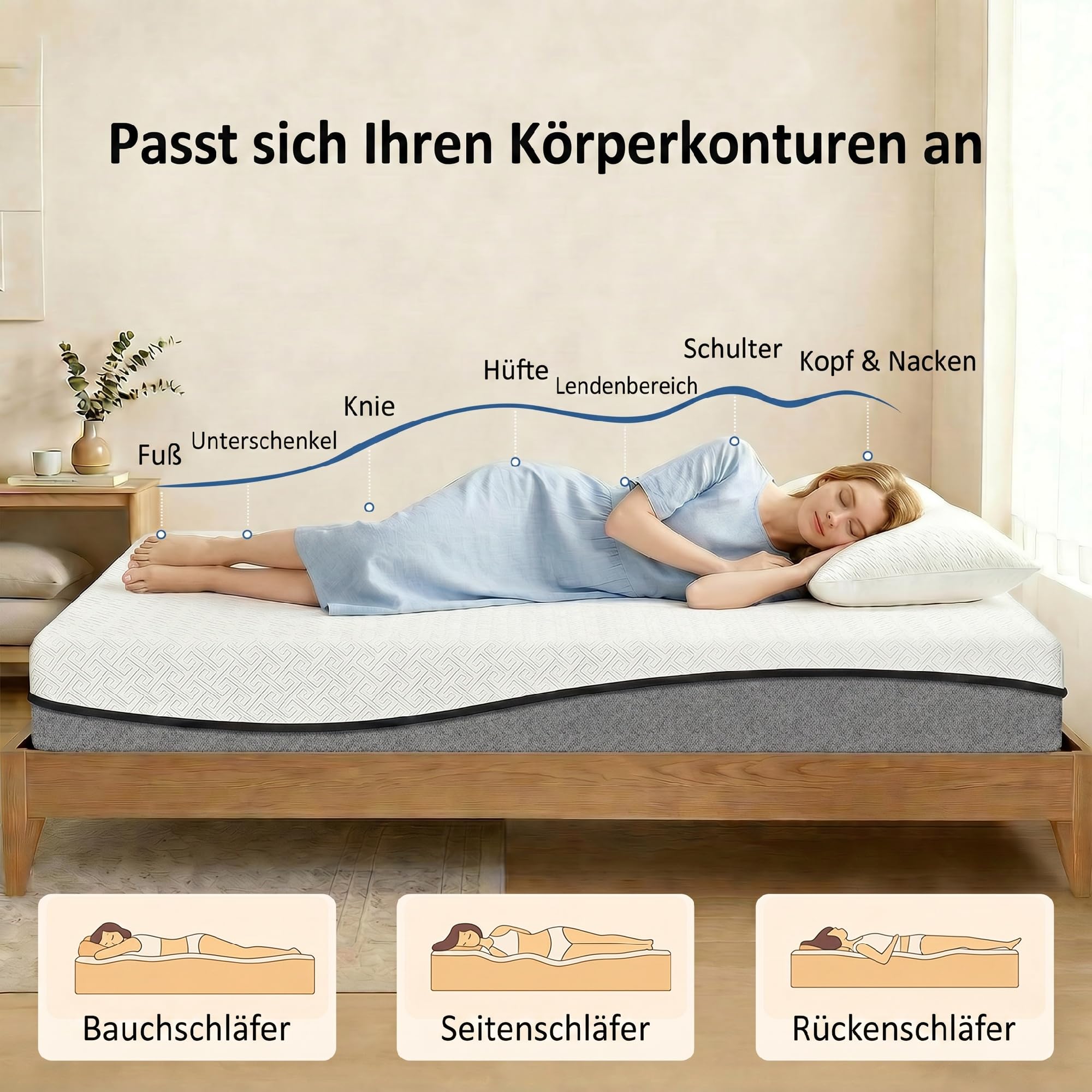 HOMCOM Matratze 140x200cm H3 Mittelfest 20 cm Höhe Ergonomisch