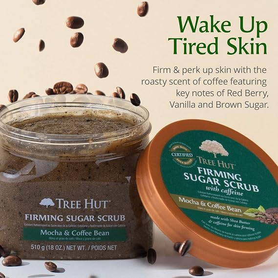 Tree Hut Sugar Scrub Mocha & Coffee Bean, 18oz, Ultra Hydrating and Exfoliating Scrub for Nourishing Essential Body Care