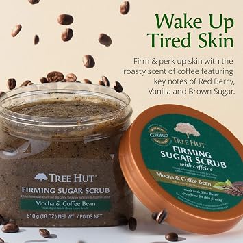 Tree Hut Sugar Scrub Mocha & Coffee Bean, 18oz, Ultra Hydrating and Exfoliating Scrub for Nourishing Essential Body Care