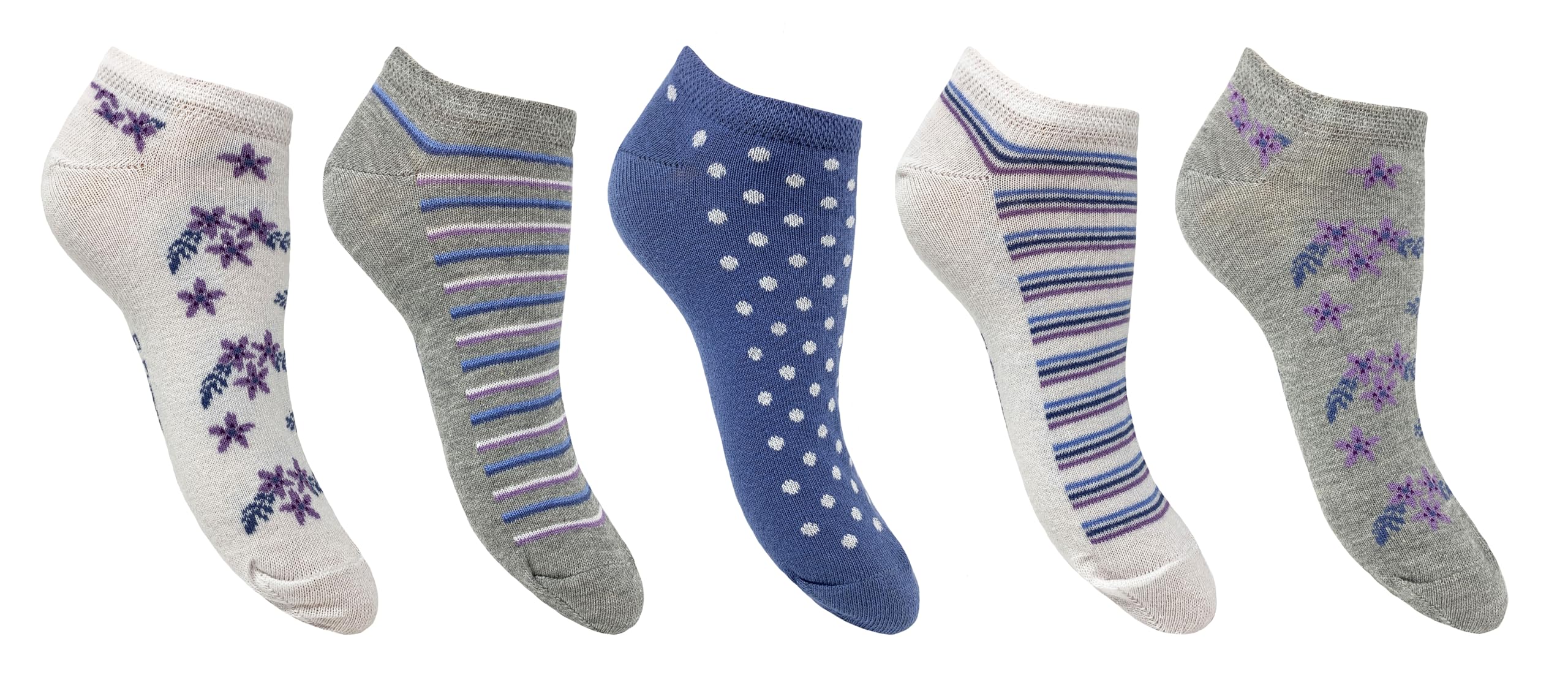 Flexitop Women's Multi Floral And Stripe Trainer Liners | 5 Pairs | U.k. Size 4-7| Trainer Liner Socks, Soft Hold, Comfort Socks, Gentle Grip Socks, Sport Socks (Multi Floral And Stripe)
