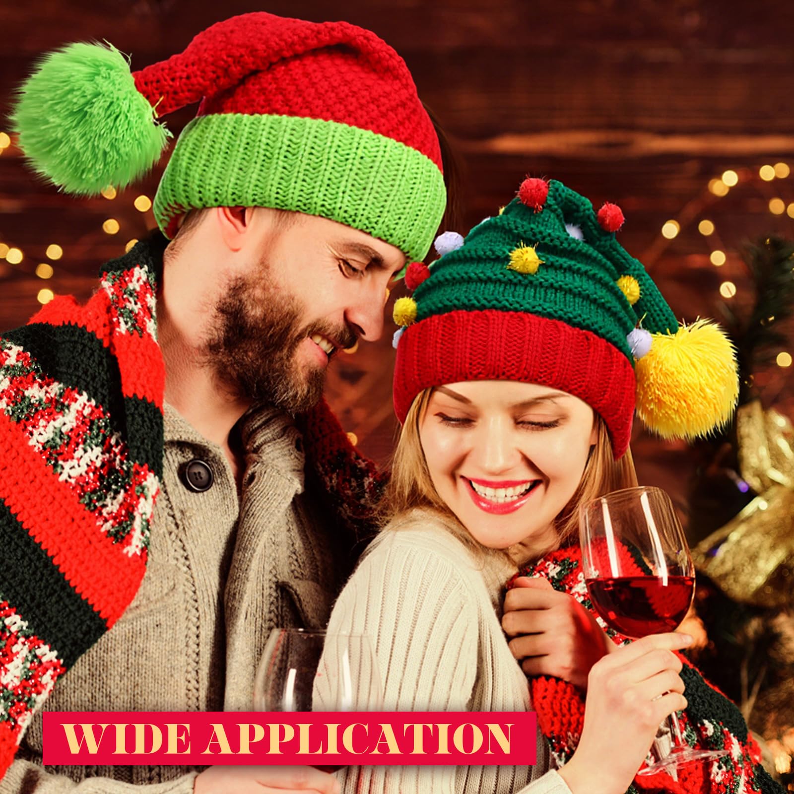 Liitrsh Weihnachtsmütze, gestrickt, Weihnachtsmannmütze, Winter, gestrickt, gestreift, Elfenmütze für Erwachsene, warme Schneemützen und Mützen für den Urlaub, 6 Stück