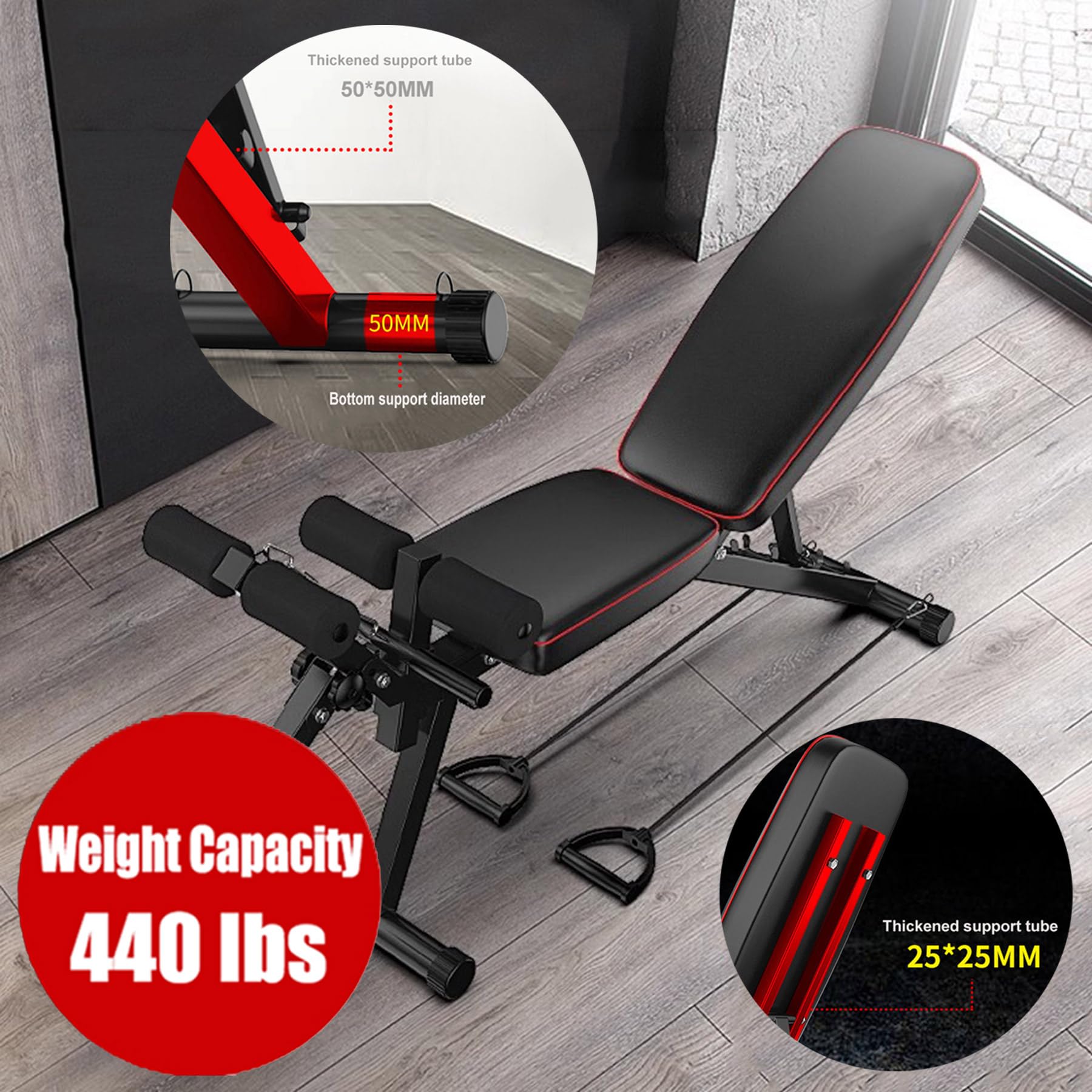 Banco De Musculación Plegable, Banco De Pesas Musculacion para Gimnasio En Casa - Ajustable En 5 Posiciones (Plano/Inclinado/Declinado), Banco Reclinable Gimnasio con Curl De Piernas