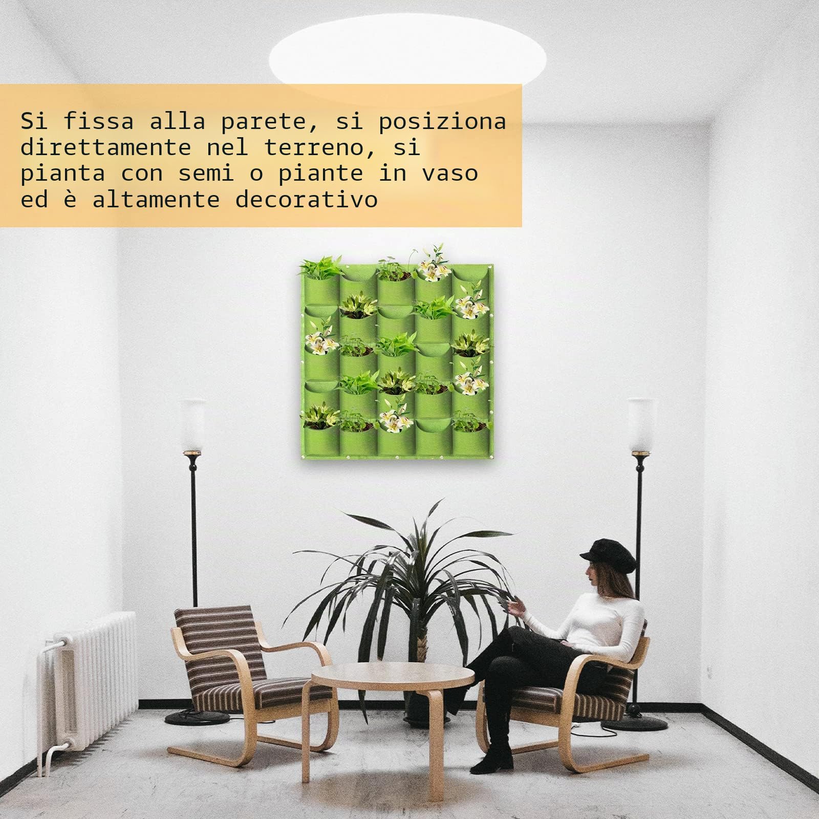 LITLANDSTAR Sacchetti per fioriere da appendere, 25 tasche, verticali da appendere alla parete, per coltivare piante e piante (1 m x 1 m, verde)