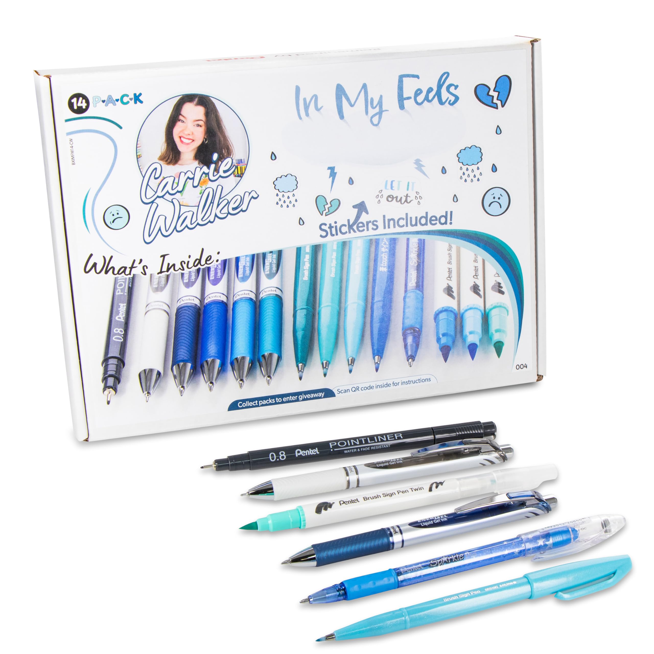 Pentel Carrie Walker In My Feels Journaling Writing and Journaling Kit, Gel Pens/Markers/Brush Pens Variety, 14 pieces