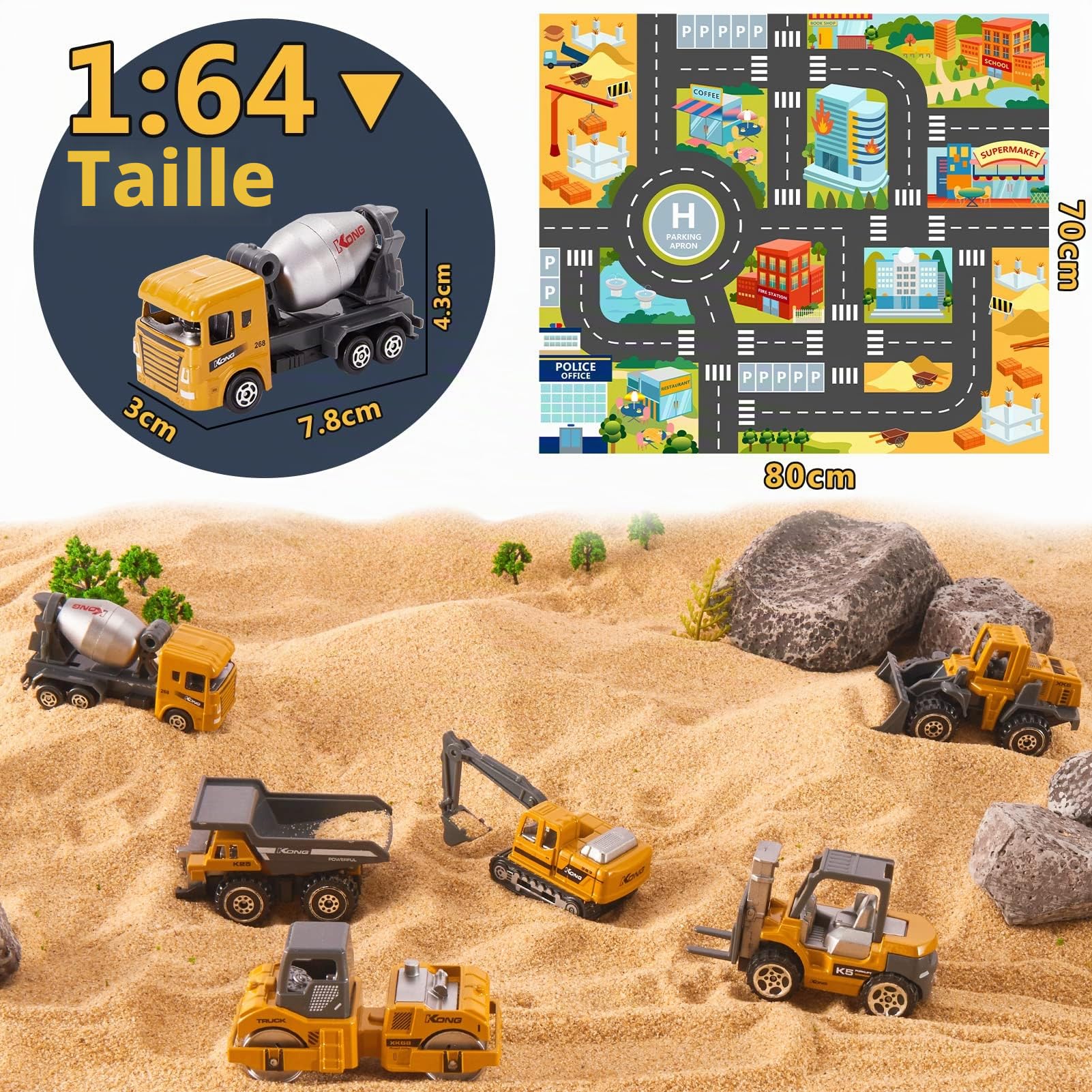 HERSITY Jouet Tracteur Tractopelle Benne en Métal avec Tapis Engins de Chantier Voiture Jouet Miniature Cadeau Enfant Garçon Fille 3 Ans+