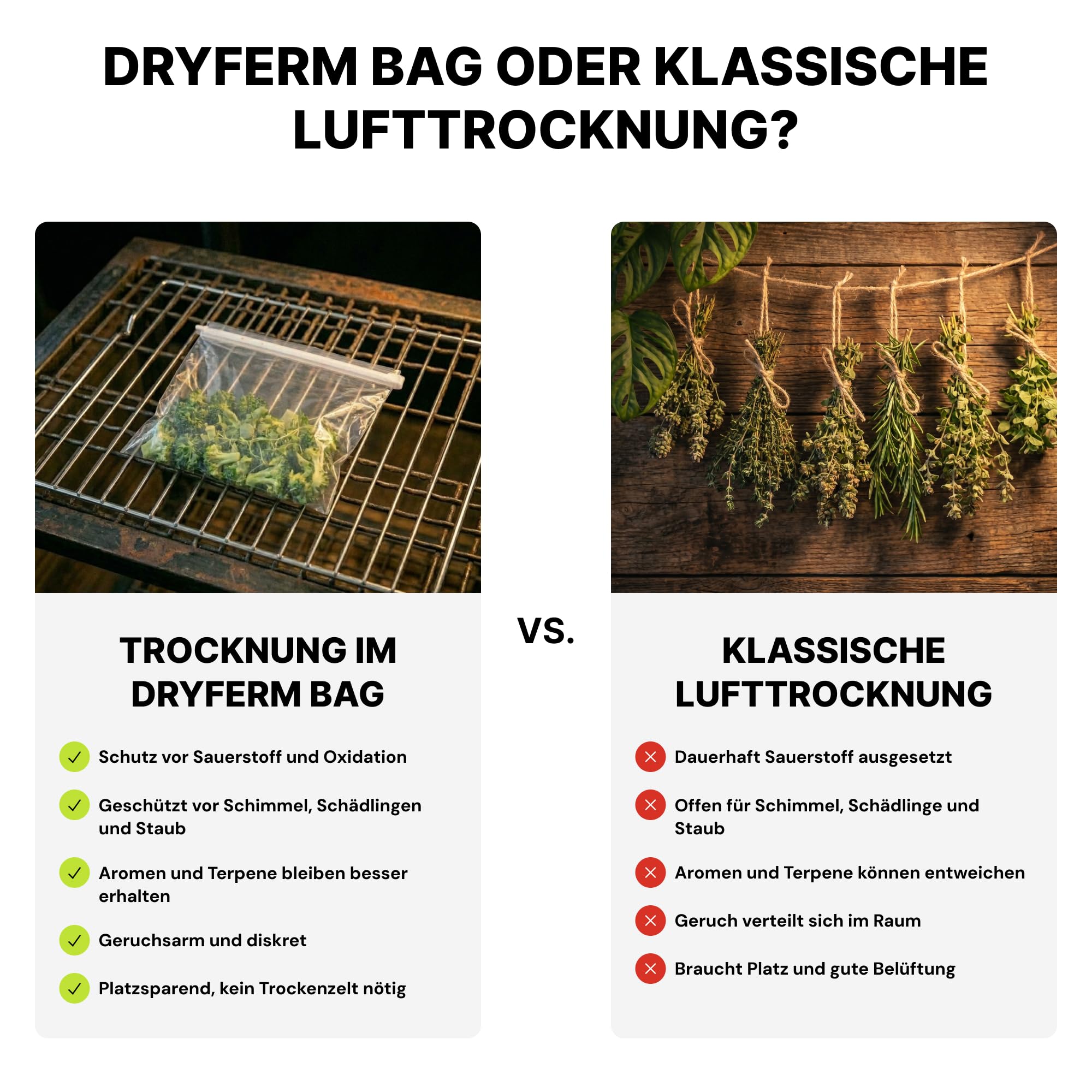 Trocknungsbeutel für Kräuter - 3er Set Dry Bag 50x50cm - schimmelsicher & geruchsarm trocknen, curen & lagern - lebensmittelecht, mit maximaler Wirkstofferhaltung - Made in Germany