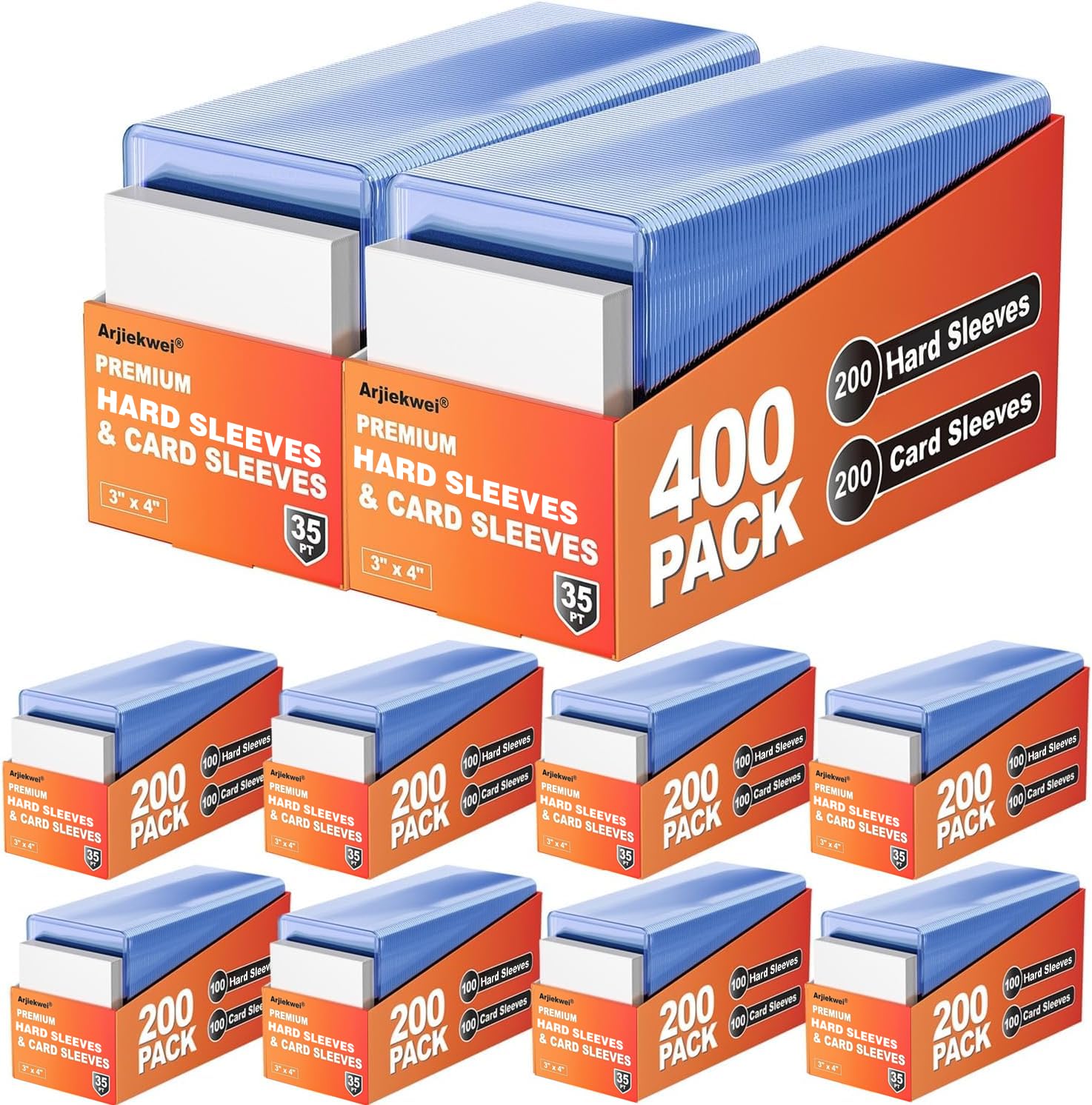 Arjiekwei 2000 Card Sleeves Top Loaders for Cards, 3"X4" Baseball Card Protectors Hard Plastic, Premium Toploaders Card Holder for Sports Football Trading Cards (1000 Toploaders + 1000 Penny Sleeves)