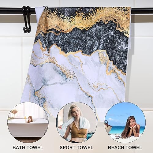 Miniatura 4 de Kinlop Juego de 4 toallas de cocina de mármol negro y dorado, toallas de mano con temática de mármol, accesorios de baño, paños de cocina, regalo de