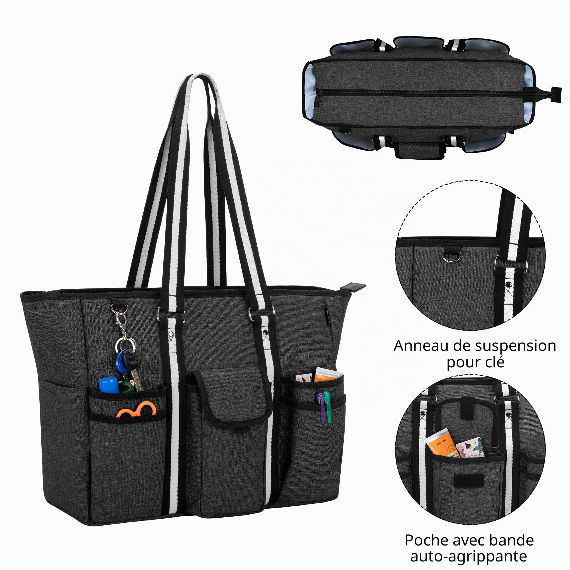 CURMIO Sac Fourre-Tout d’Enseignant, Grand Sac de Travail pour Femme, Noir