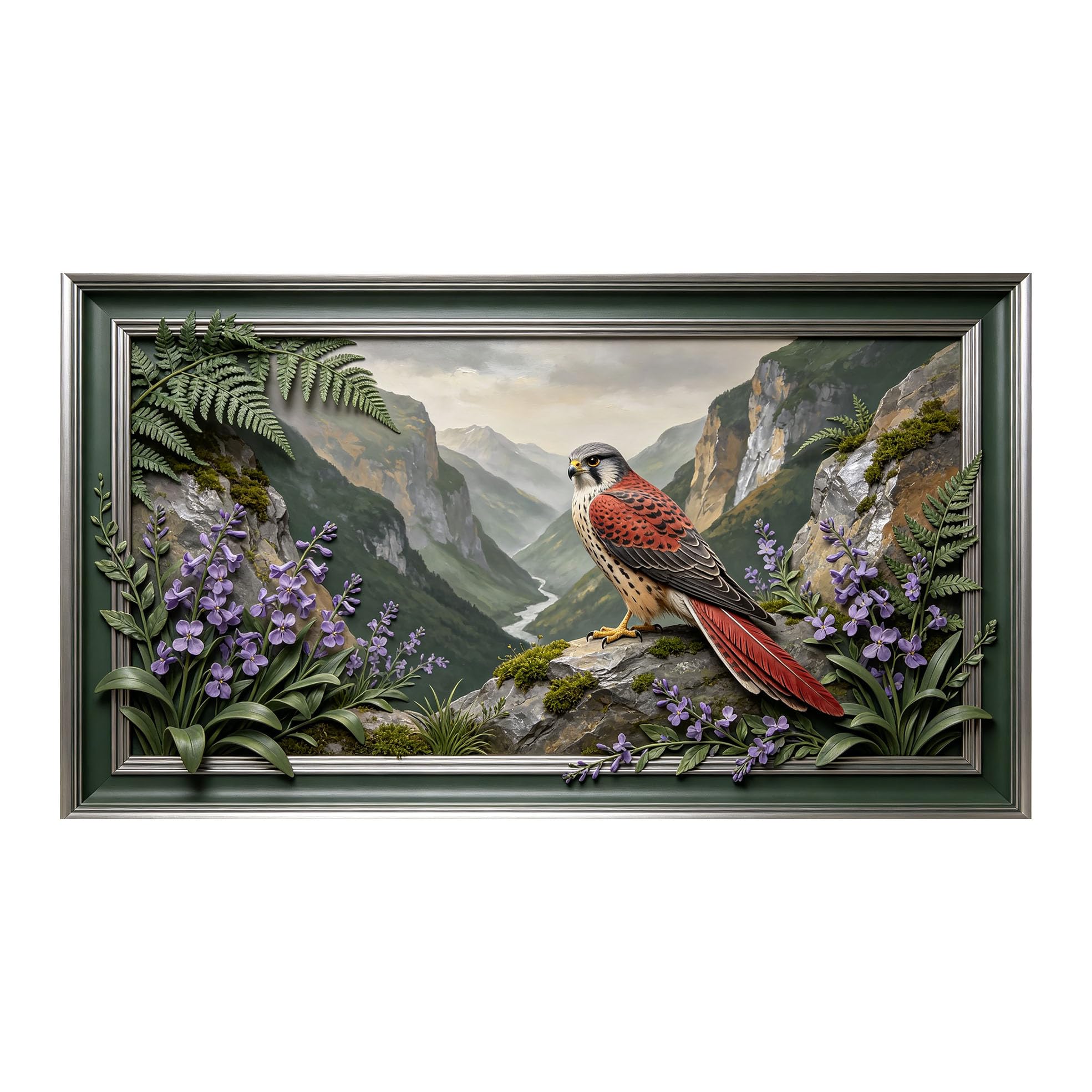 Murasolite 3D 3D Framed Wall Art 50cm×90cm Mountain Landscape Falcon Oil Painting SelfAdhesive Fabric Mural Wall Decor, Peel and Stick No Damage to Wall for Bedroom Living Room