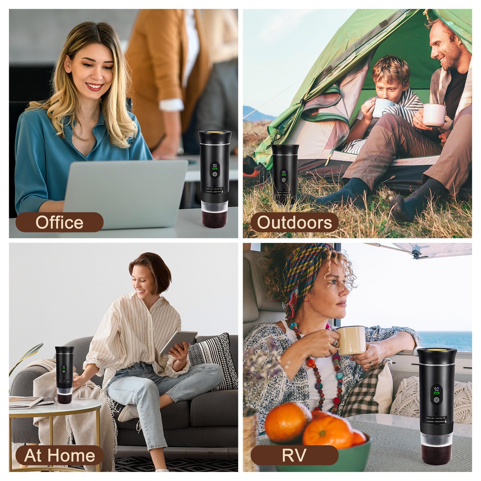 SOPPY Cafetera portátil Máquina de café espresso de camping, cafetera de cápsulas Expresso Cafetera recargable Calefacción rápida, compatible con café molido y cápsulas de café, Negro