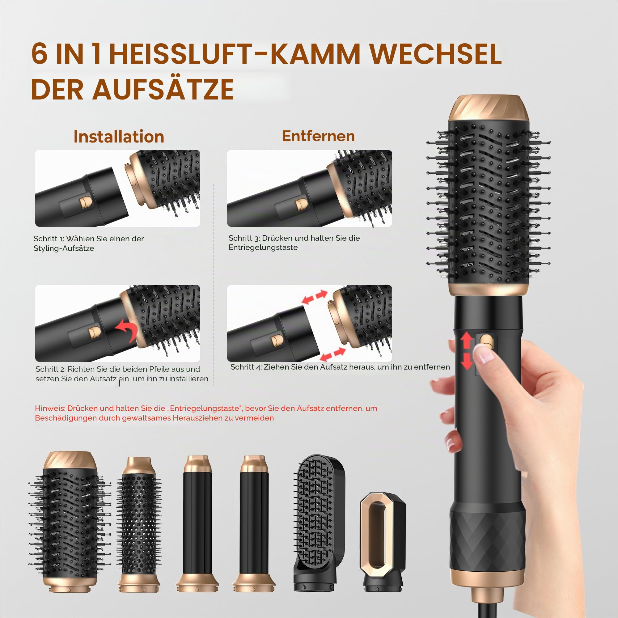 UKLISS Hairstyler 6 in 1 Airbrush Haarstyler | Pro Air Styler Set 1000W