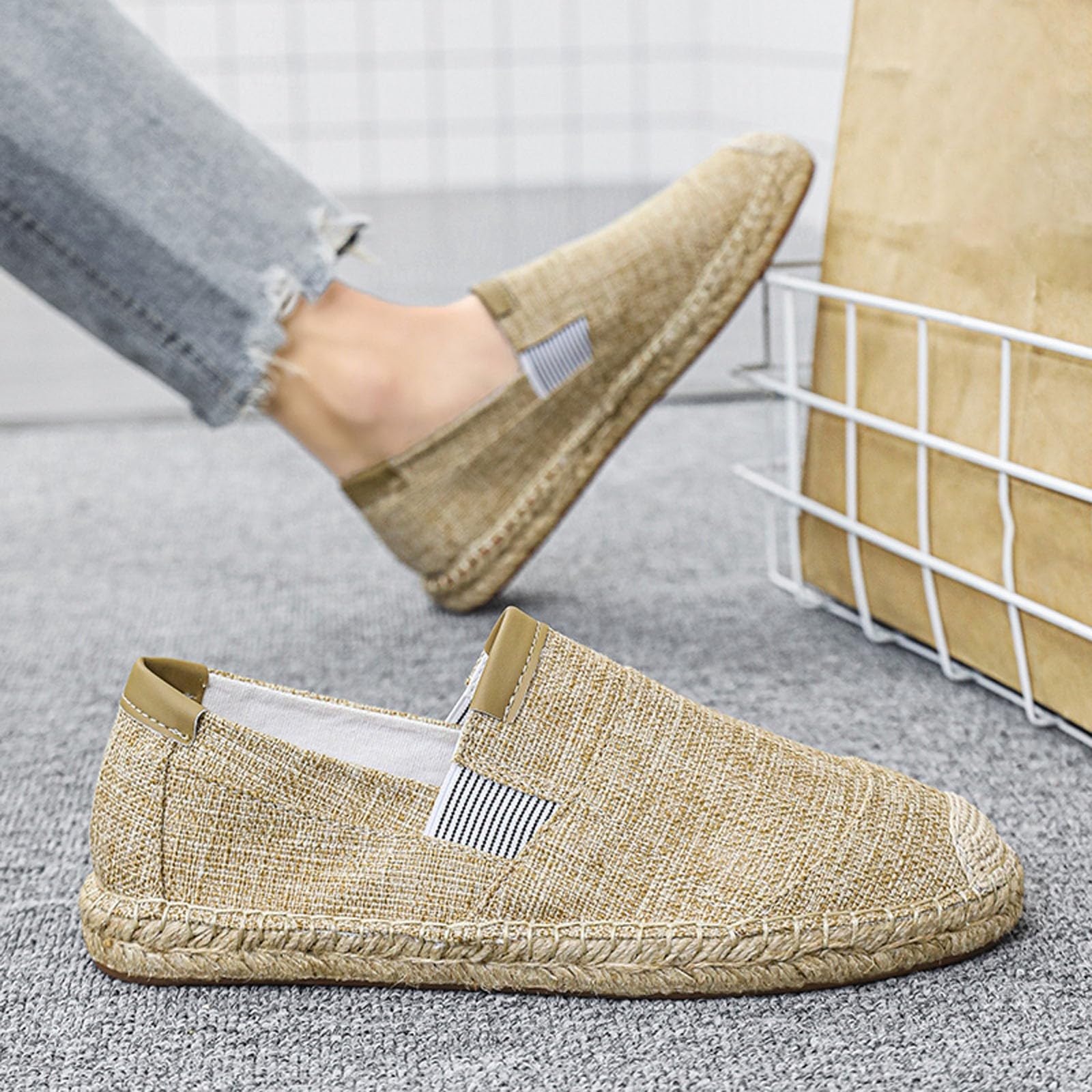 Generisch Męskie buty rekreacyjne, oddychające, lniane, stylowe, espadryle, buty wędkarskie, do noszenia na co dzień