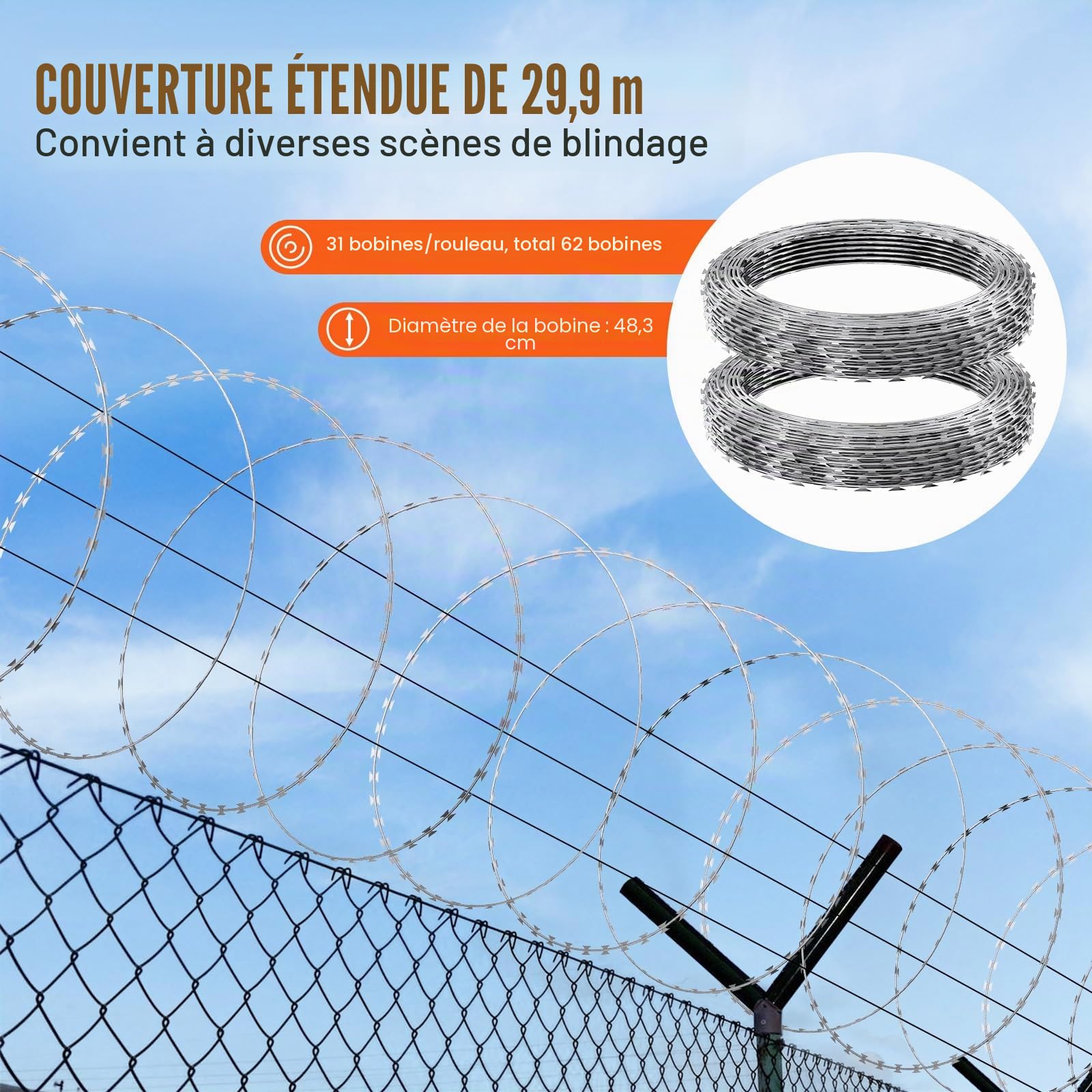 VEVOR Fil de Fer Barbelé 30 m 2 Rouleaux de Fil Barbelé Galvanisé à Chaud Clôture Grillage Protection Anti-Intrusion Lames Barbelées Tranchantes avec Gants de Protection pour Maison, Jardin, Balcon