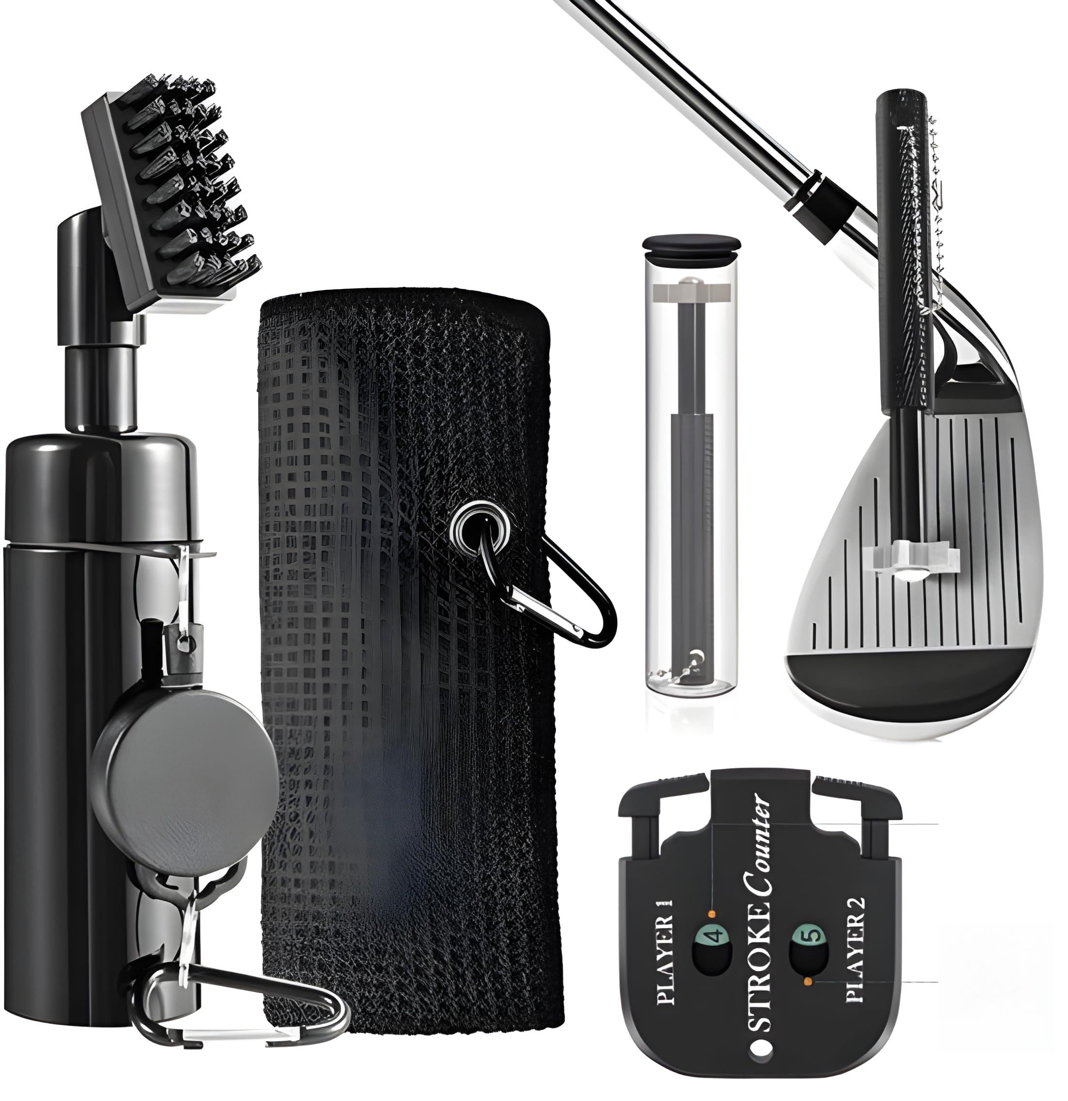 Stripe Golf Accessory Set 3-Piece - Score Counter, Brush and Towel - For Numbers, Clubs & Balls - Gift Golfer