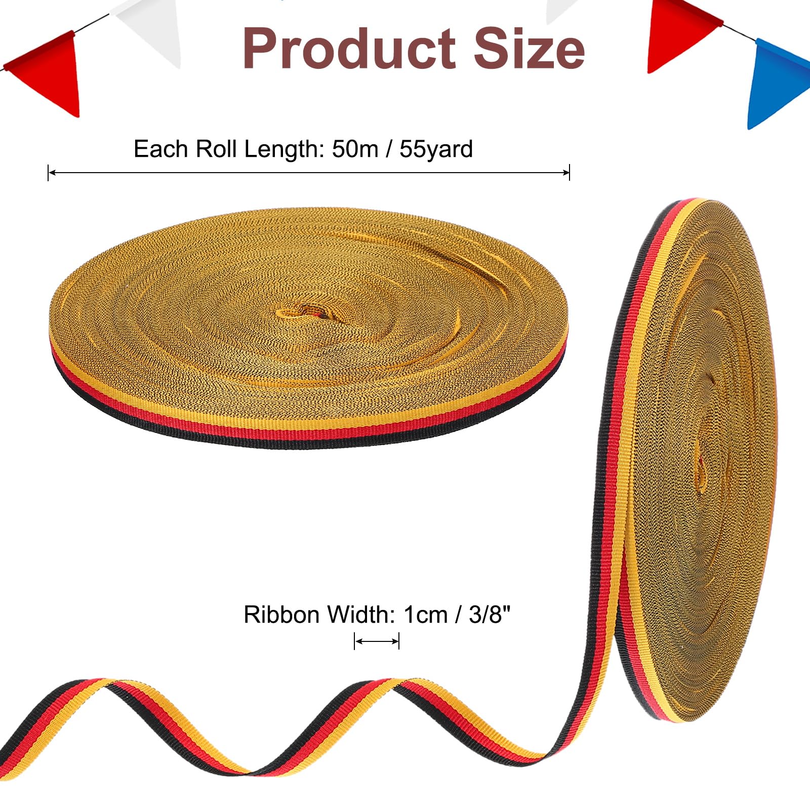 PATIKIL 3/8" Black Red Yellow Striped Grosgrain Ribbon - Image 2