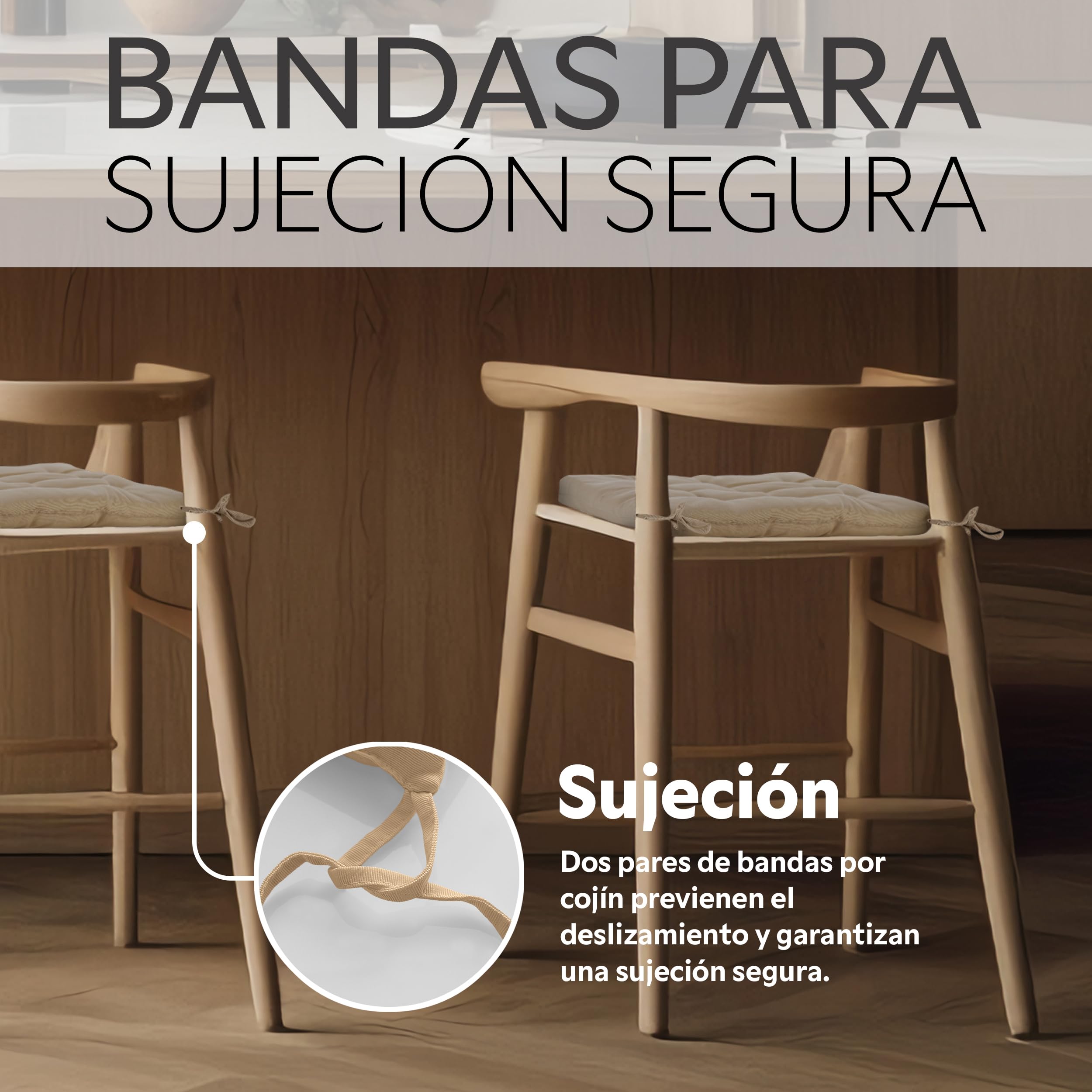 Brandsseller Juego de 4 Cojín de Asiento 40x40 cm Cojín para Silla Colchoneta para Silla con Correas de Sujeción Cojín Decorativo para Interior y Exterior Acolchado - Taupé